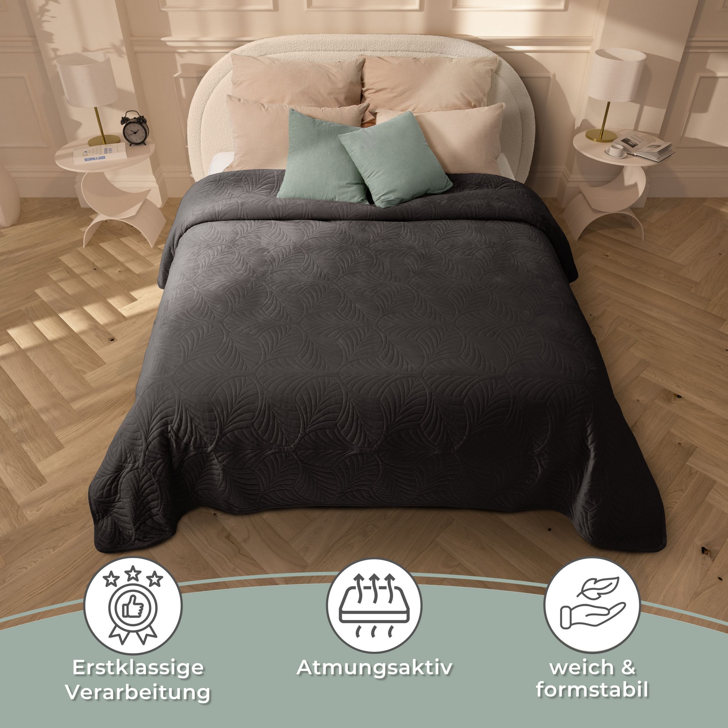 Gräfenstayn Tagesdecke Gräfenstayn Premium Tagesdecke mit nahtloser Steppung & Blatt-Design, Gräfenstayn Premium Tagesdecke mit nahtloser Steppung & Blatt-Desig – Bild 5 von 5