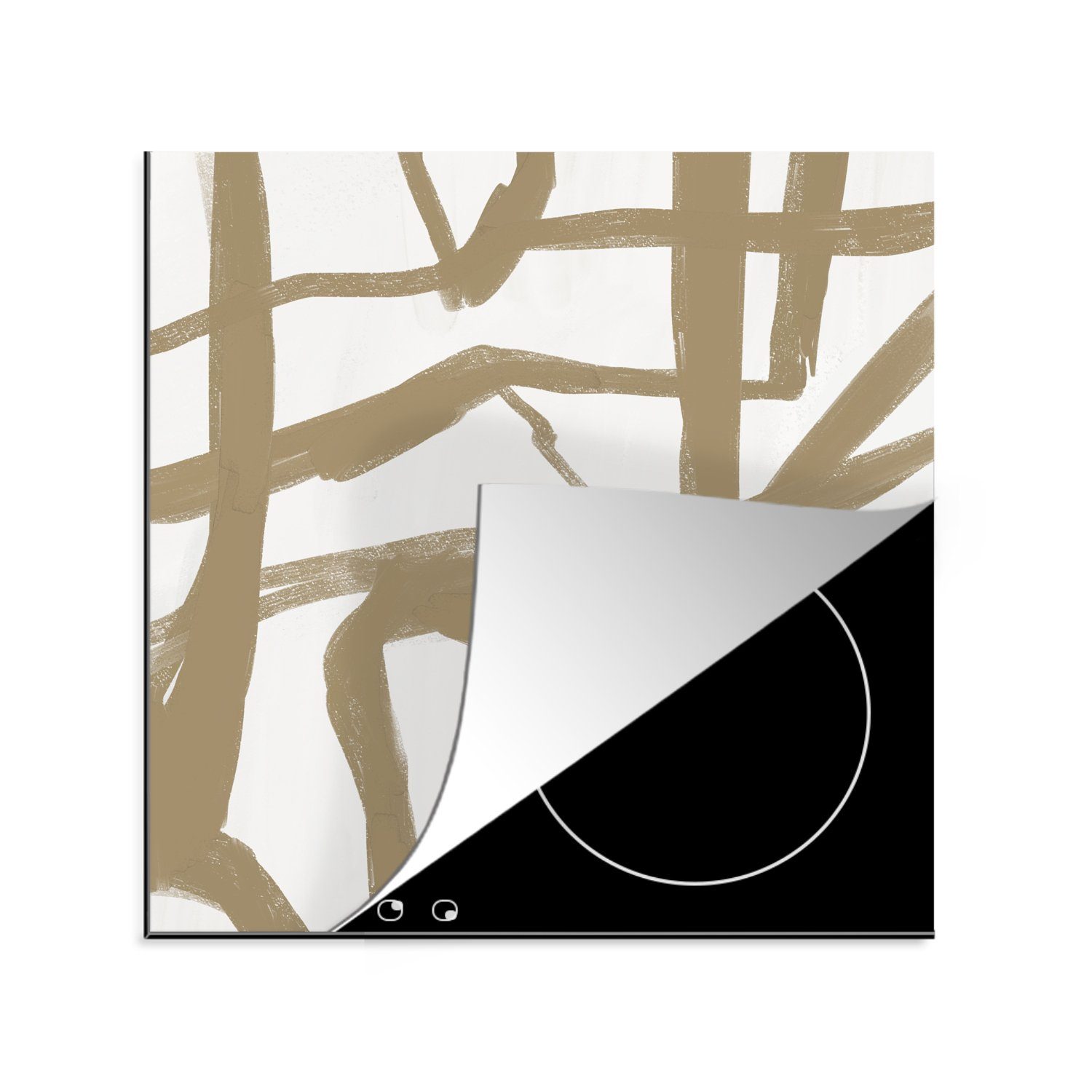 MuchoWow Herdblende-/Abdeckplatte Weiß - Braun - Abstrakt, Vinyl, (1 tlg), 78x78 cm, Ceranfeldabdeckung, Arbeitsplatte für küche