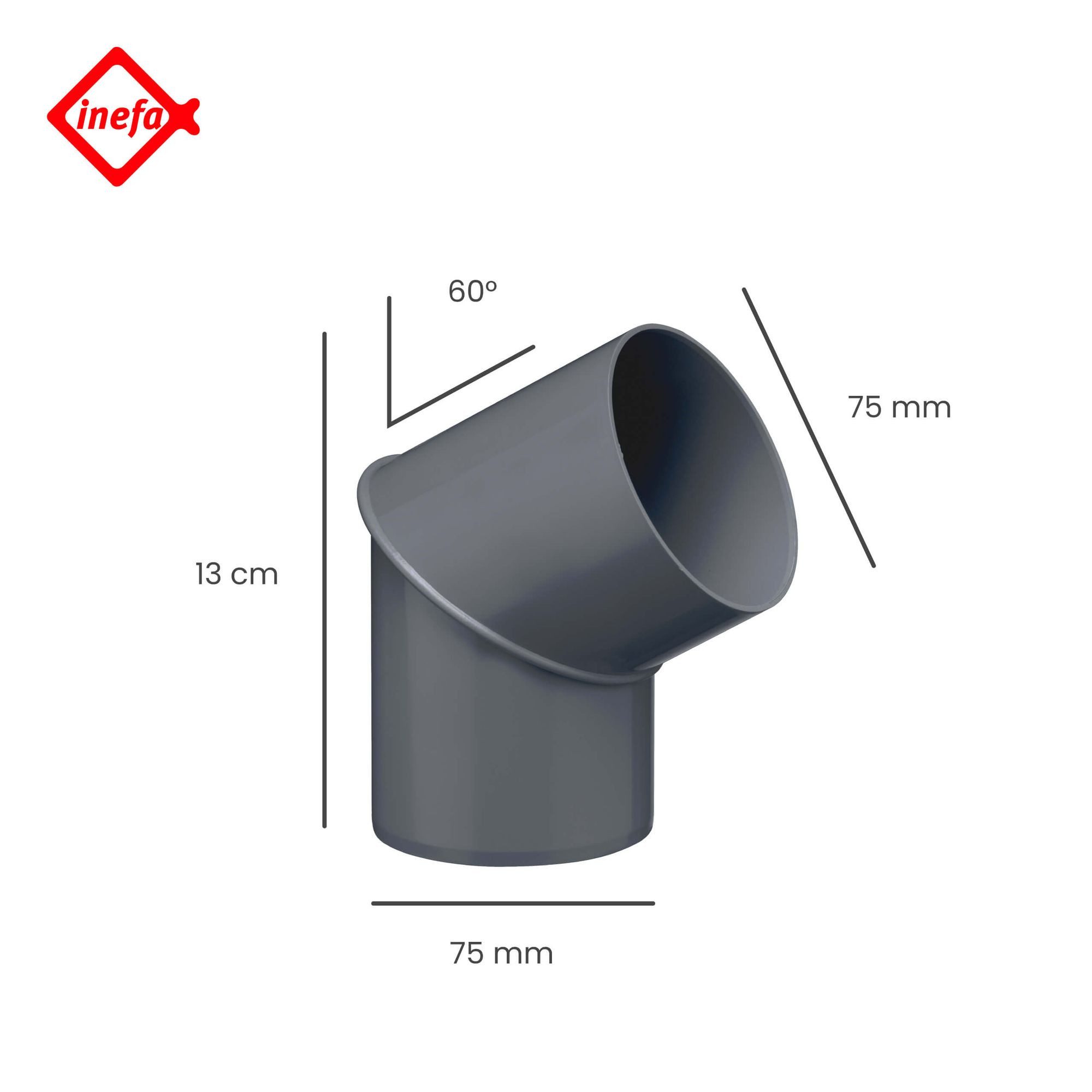 INEFA Regenfallrohr Rohrbogen -winkel für Fallrohr 60 Grad, (DN 75), Fallrohrbogen, Winkel für Regenfallrorhr, Rohr Fallrohr - Verbinder