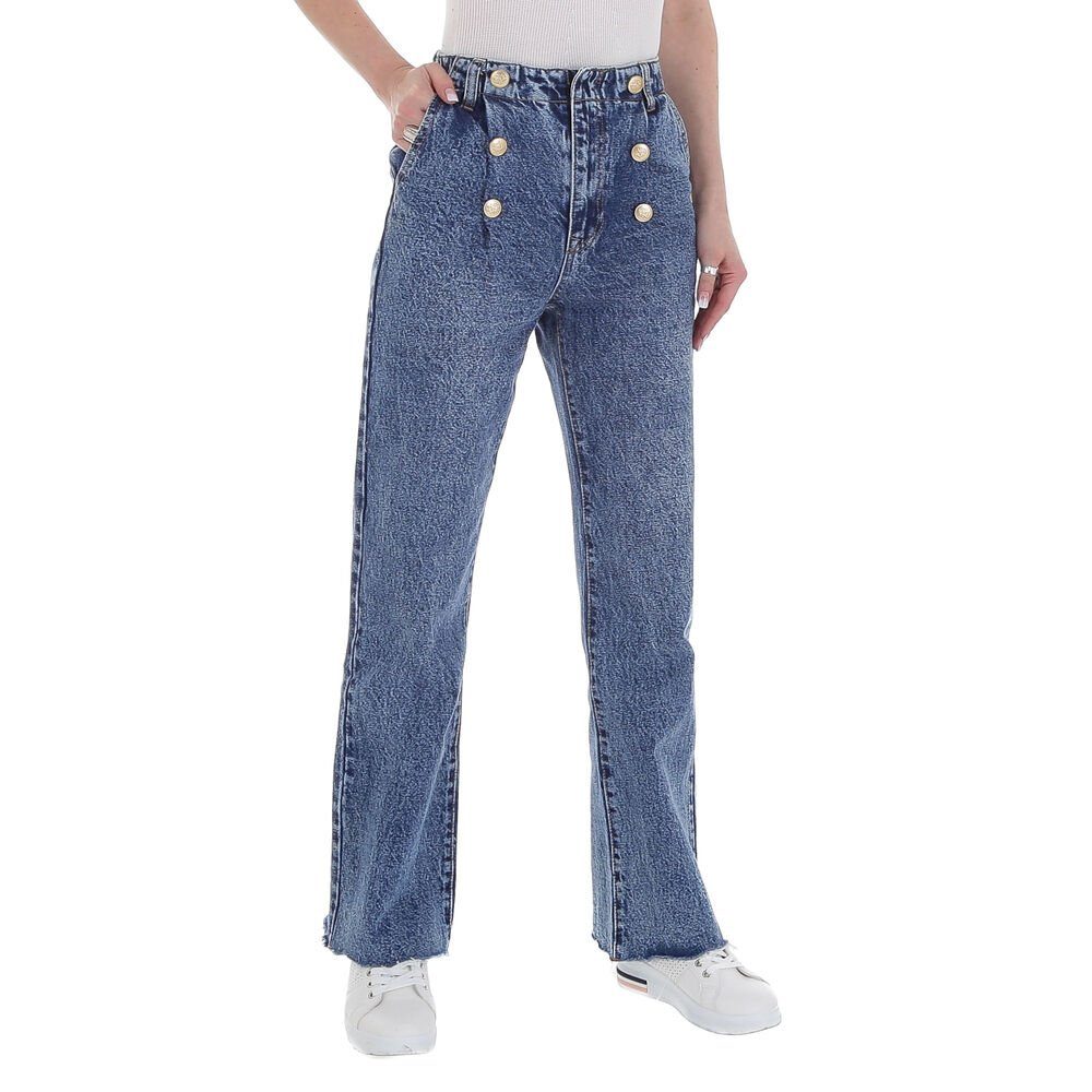 Ital-Design Weite Jeans Damen Freizeit Knopfleiste High Waist Jeans in Blau