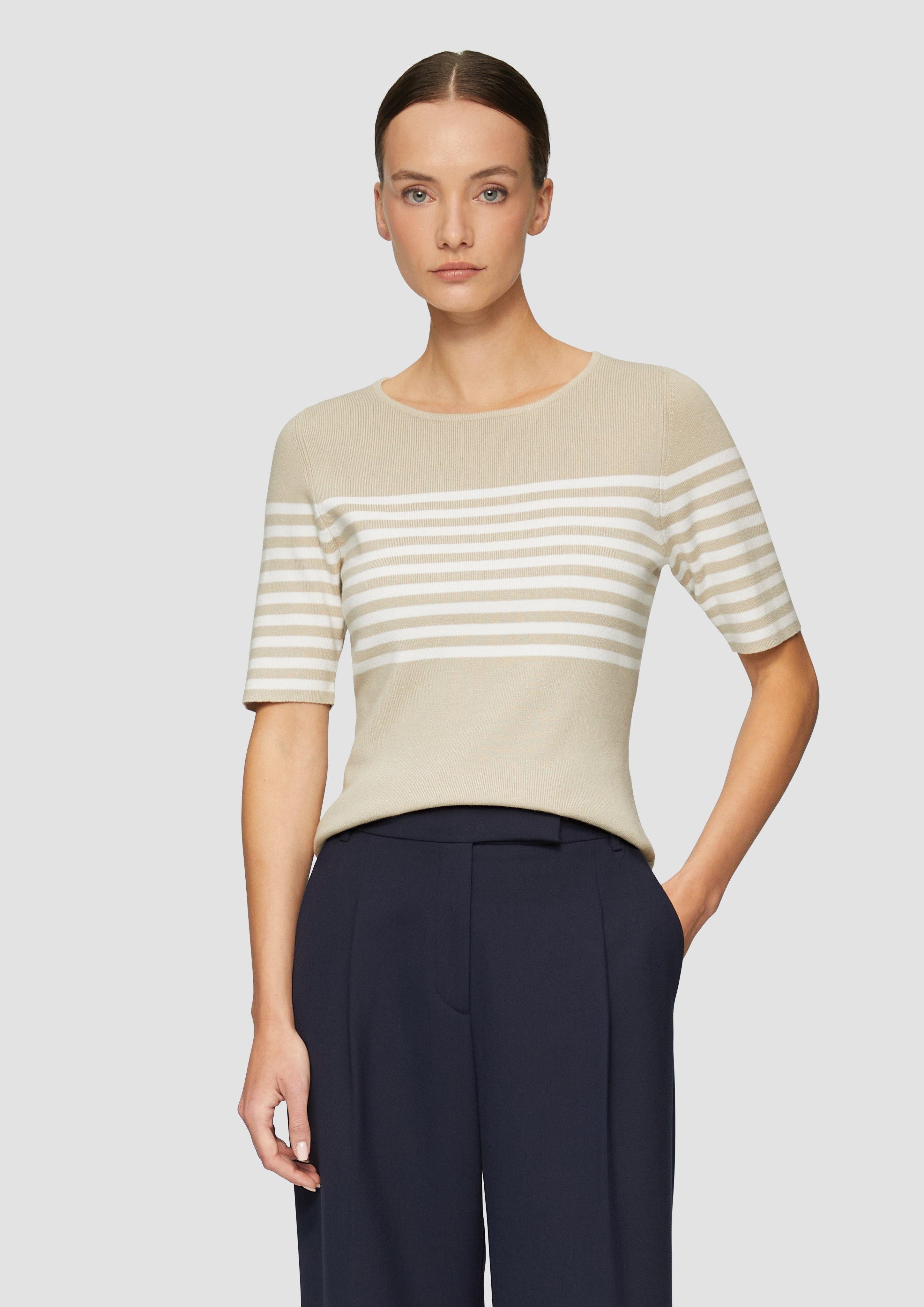 Strickpullover Gestreifter Slim-Fit-Pullover mit kurzen Ärmeln