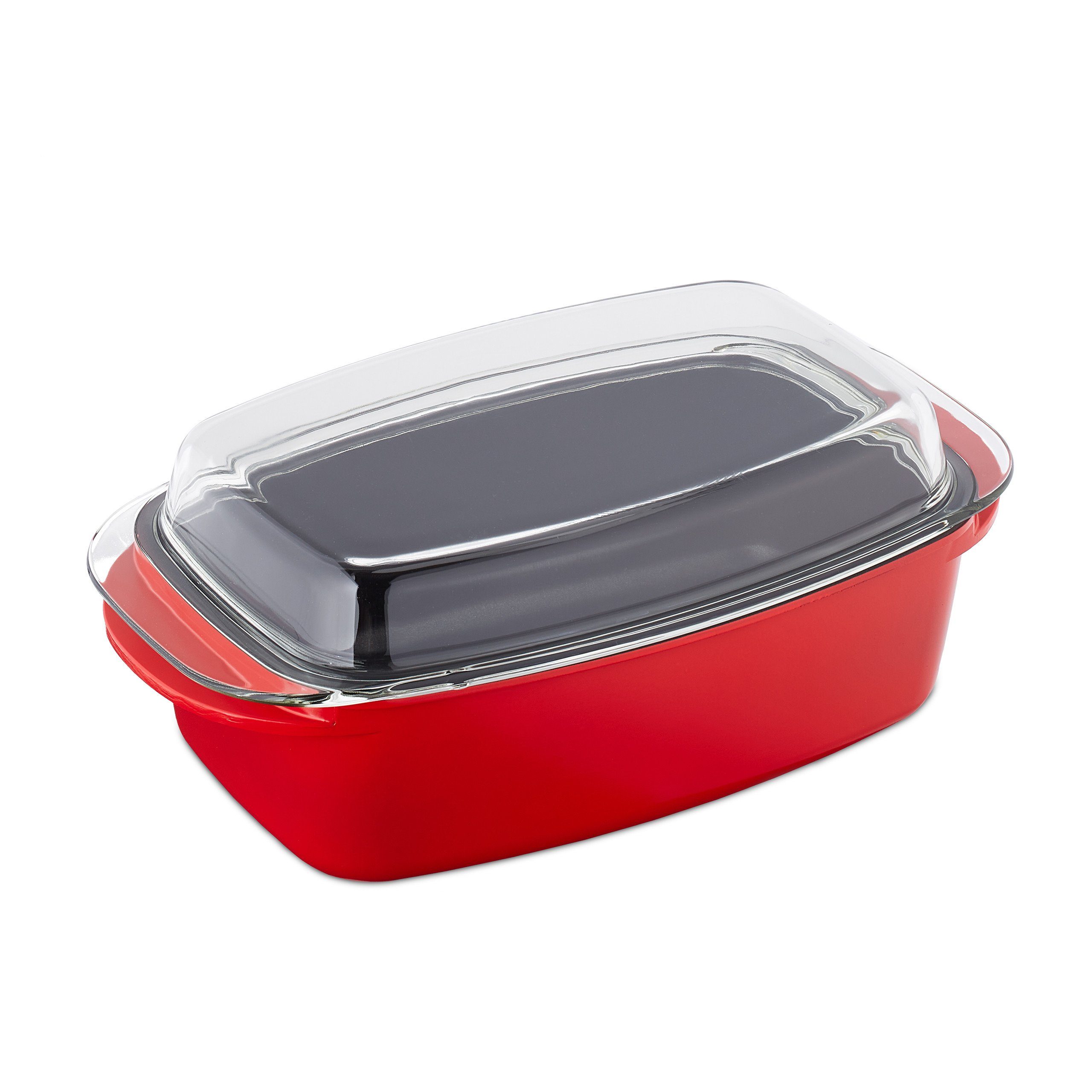 relaxdays Bräter mit Deckel rot, Aluminium (2-tlg)