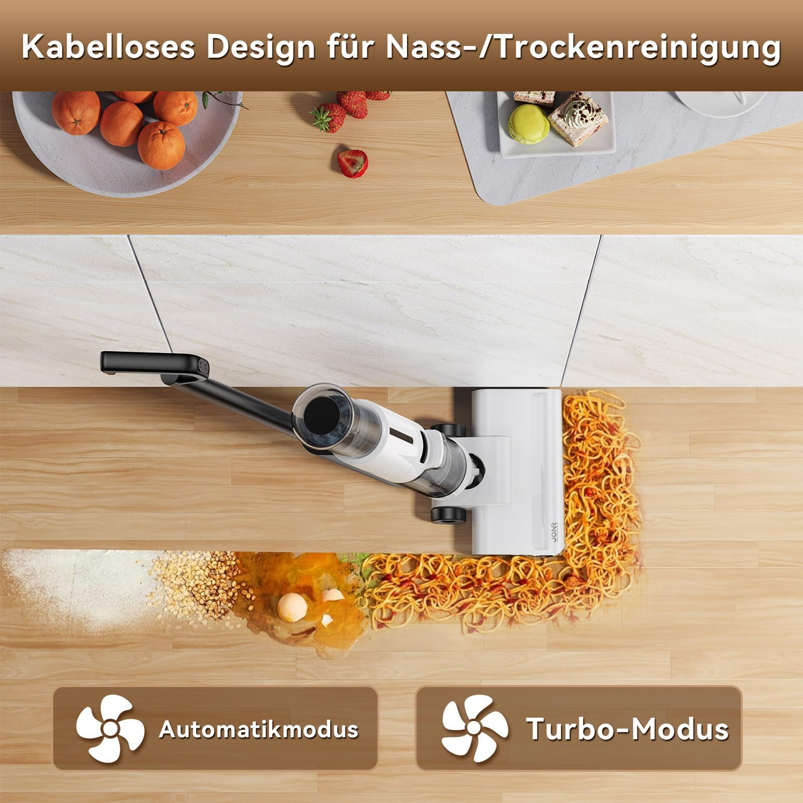 JONR Nass-Trocken-Akkusauger ED12 Lite 1mm Kantenreinigungsbürste, Selbstreinigung Wischsauger, 3,5kg Ultraleicht Staubsauger für haare, 750mL Wassertank, Anti- – Bild 4 von 5