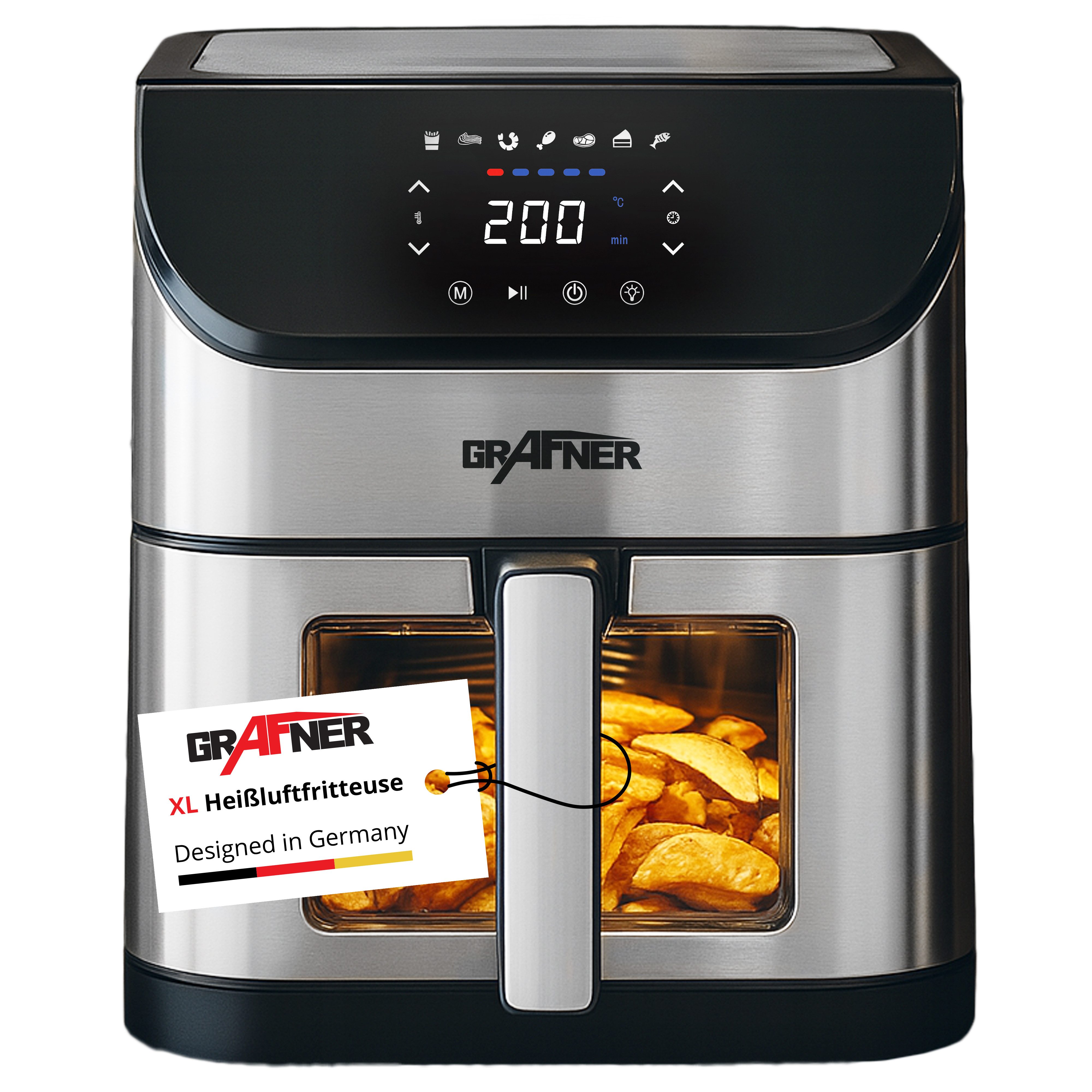Grafner Heißluftfritteuse, 1800 W, 8L Fassungsvermögen