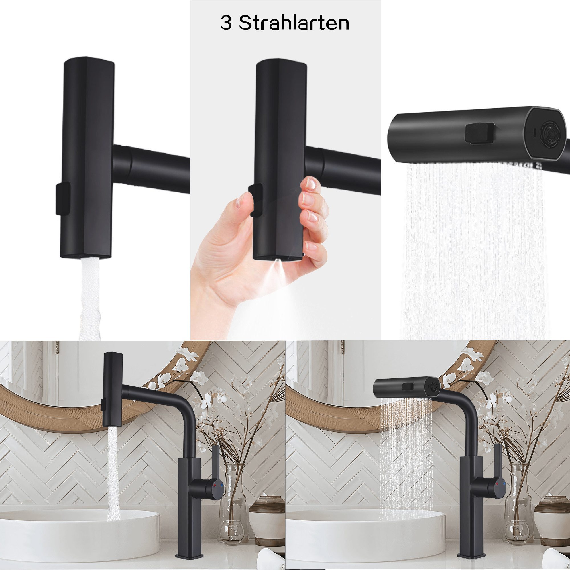 SEHAUSEU Küchenarmatur Wasserhahn Küche Bad Spültischarmatur ausziehbar 3 Strahlarten Hochdruckarmatur – Bild 3 von 5