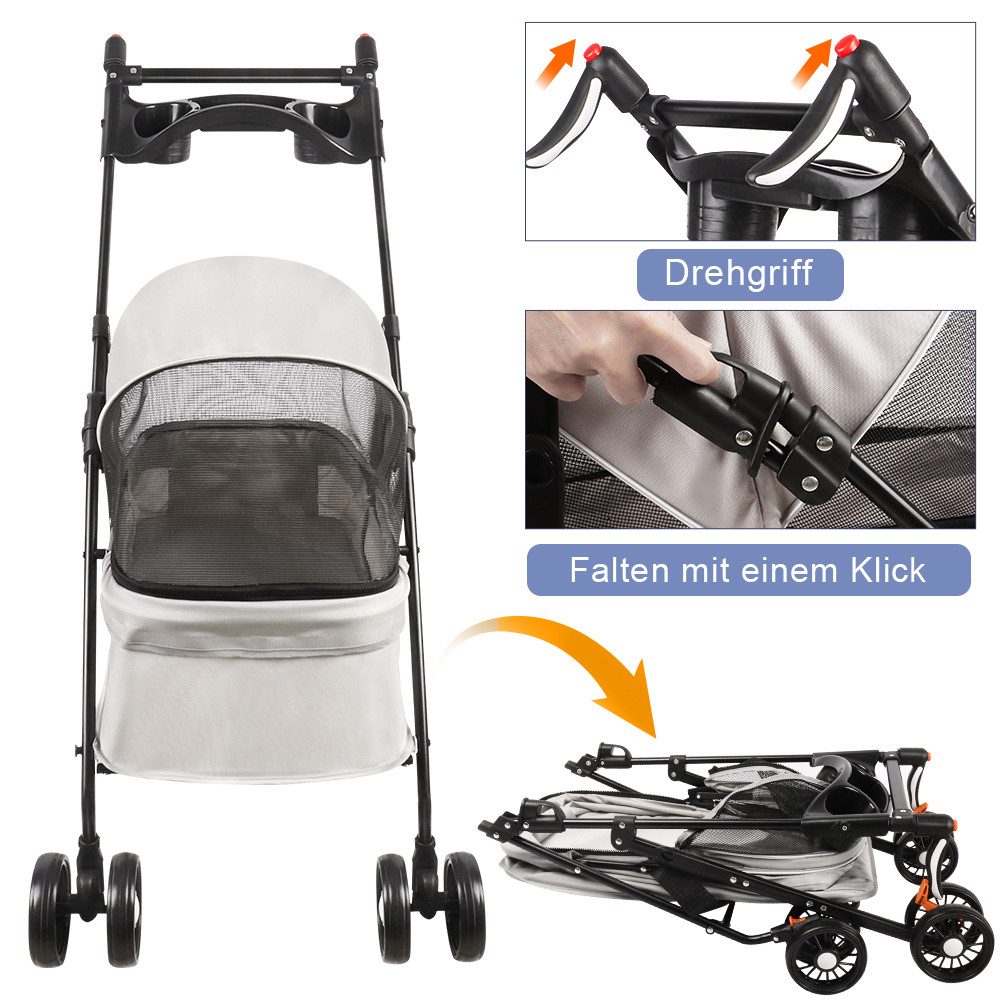 JEOBEST Hundebuggy Hundewagen Haustiere Buggy, (1-tlg), Haustierbuggy, Faltbar, Sicherheitsgurt, Getränkehalter – Bild 4 von 5