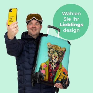 NoBoringSuitcases.com© Koffer Tier - Brille - Leopard - Schleife - Design 67x43x25cm, 4 Rollen, Mittelgroßer Koffer für Erwachsene, Reisekoffer