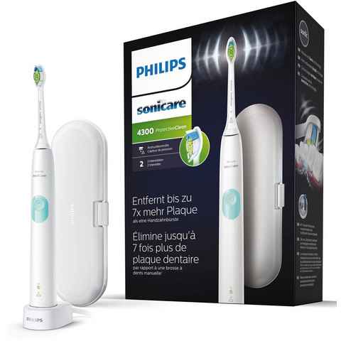 Philips Sonicare Elektrische Zahnbürste ProtectiveClean 4300 HX6807/28, Aufsteckbürsten: 1 St., mit Schalltechnologie und BrushSync Funktion, Ladestation, Reiseetui
