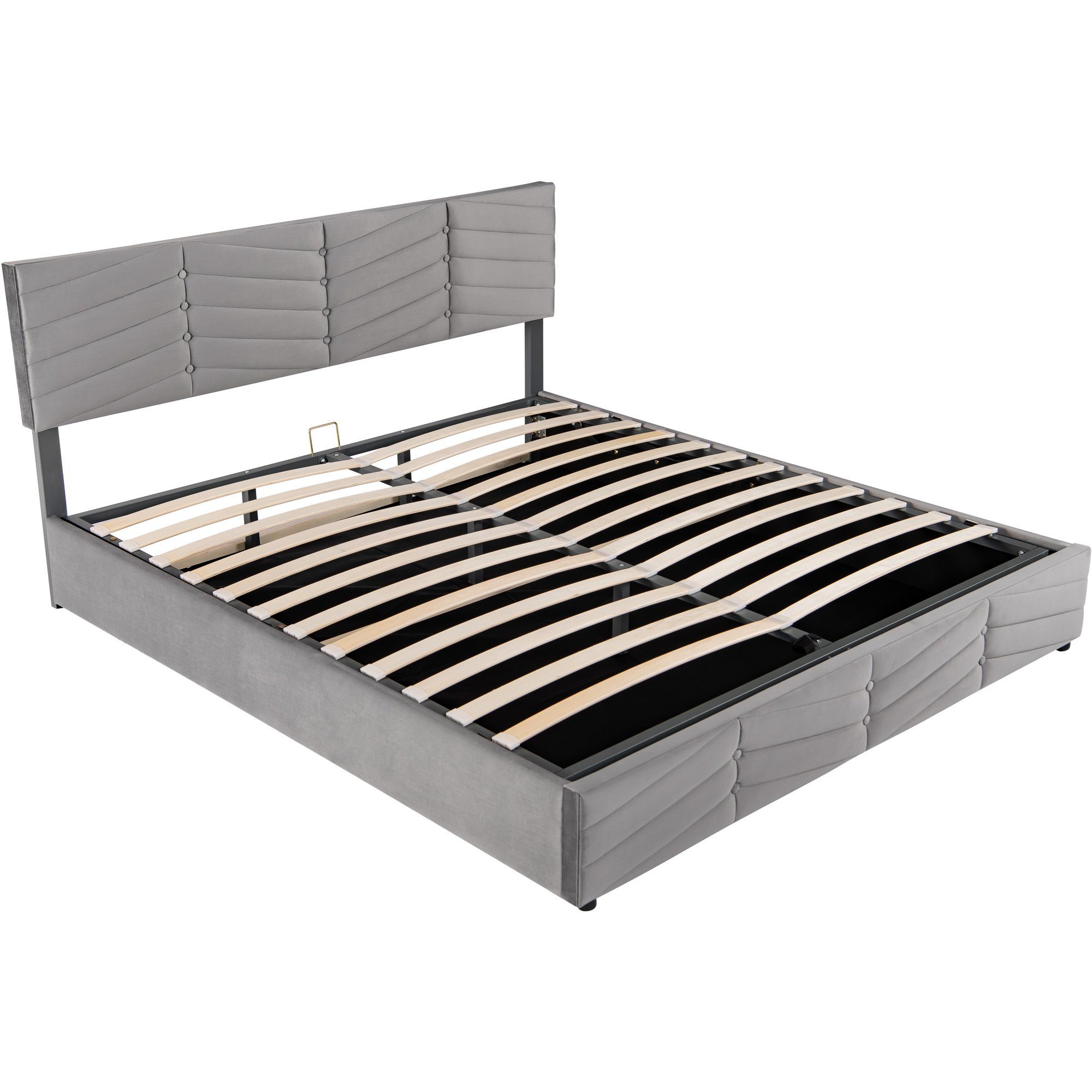 Boxspringbett (Polsterbett mit Lattenrost und Bettkasten, verstellbarem Kopfteil), Doppelbett Hydraulisches Bett 180x200 cm, Bezug aus Samt