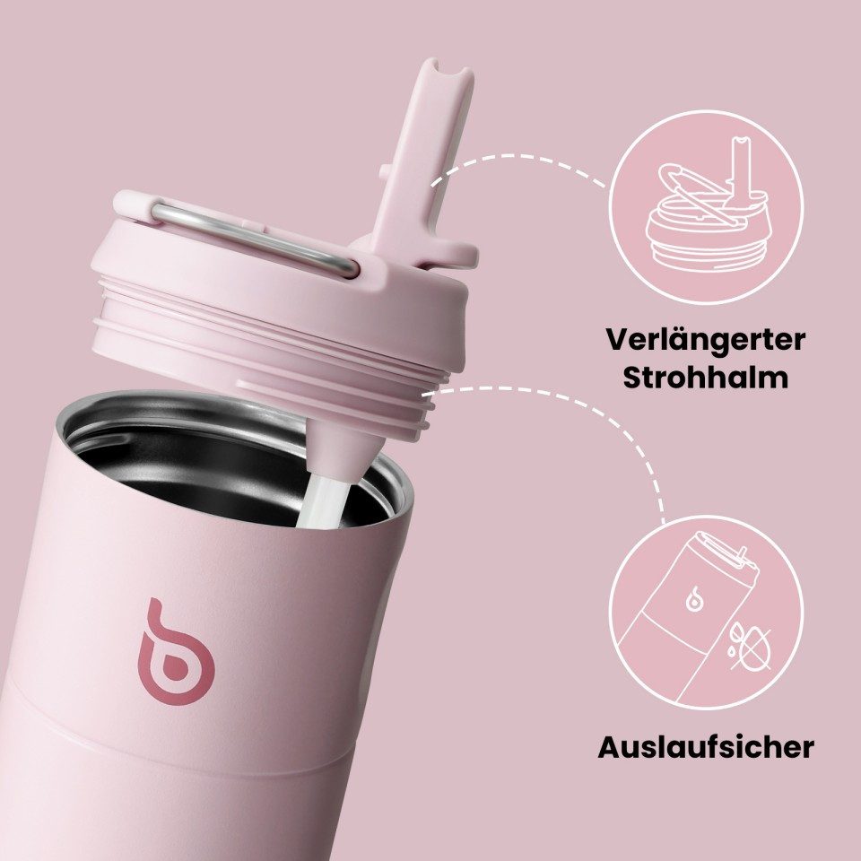 BOTTLE BOTTLE Trinkflasche Edelstahl Trinkflasche mit Strohhalm 500ml, auslaufsichere Sportwasserflasche, ideal für Schule, Büro und Ausflüge – Bild 5 von 5