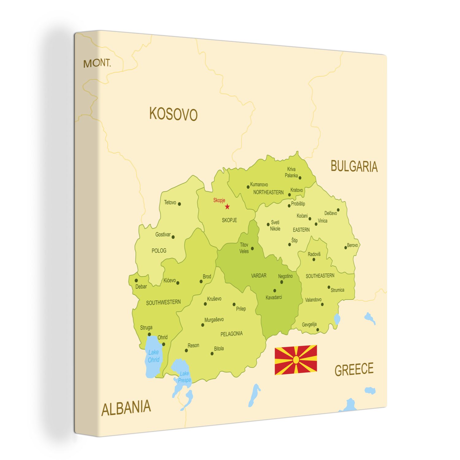 OneMillionCanvasses® Leinwandbild Illustration einer detaillierten Karte von Nordmazedonien, (1 St), Leinwand Bilder für Wohnzimmer Schlafzimmer