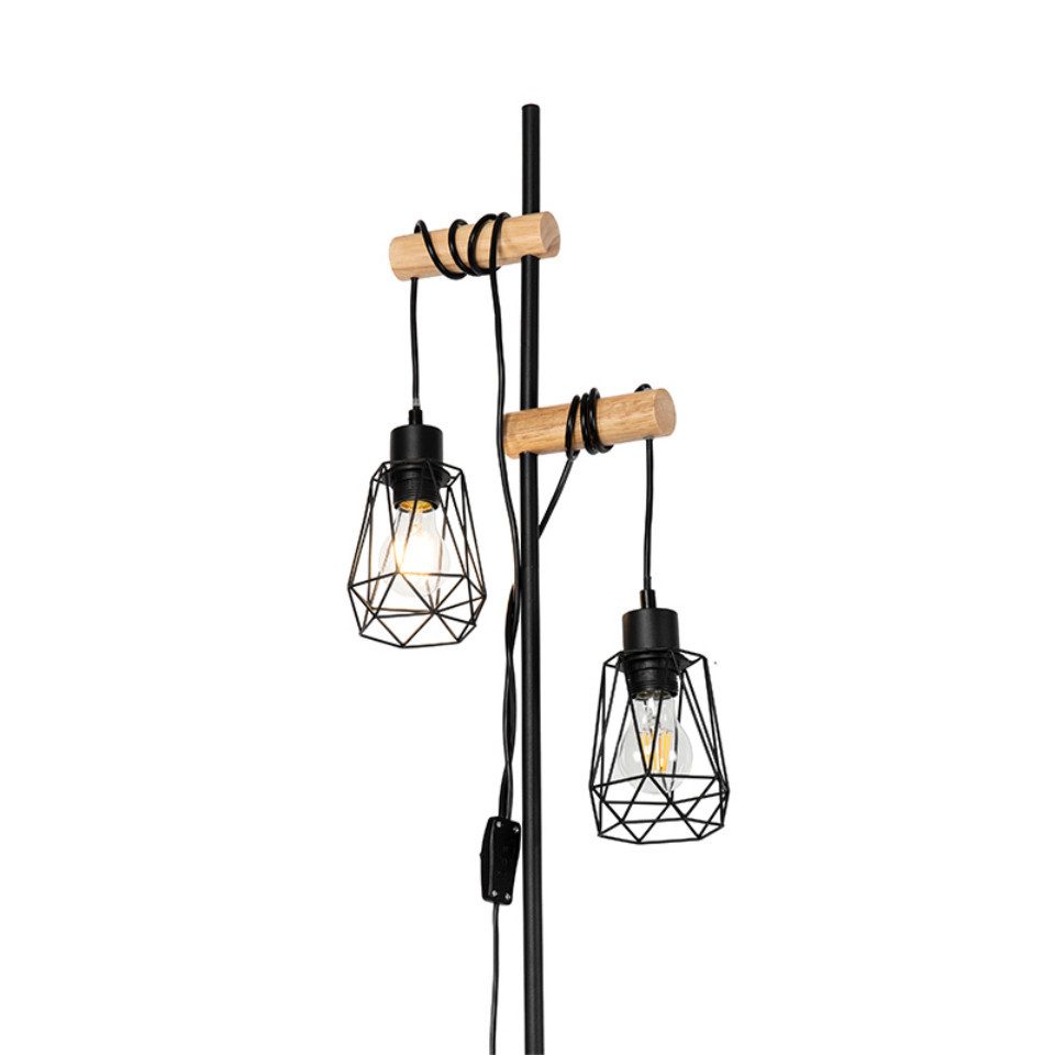 Qazqa Stehlampe Dami-frame, ohne Leuchtmittel, Warmweiß, QAZQA Stehlampe, e27, Schwarz, Stahl, Landhaus