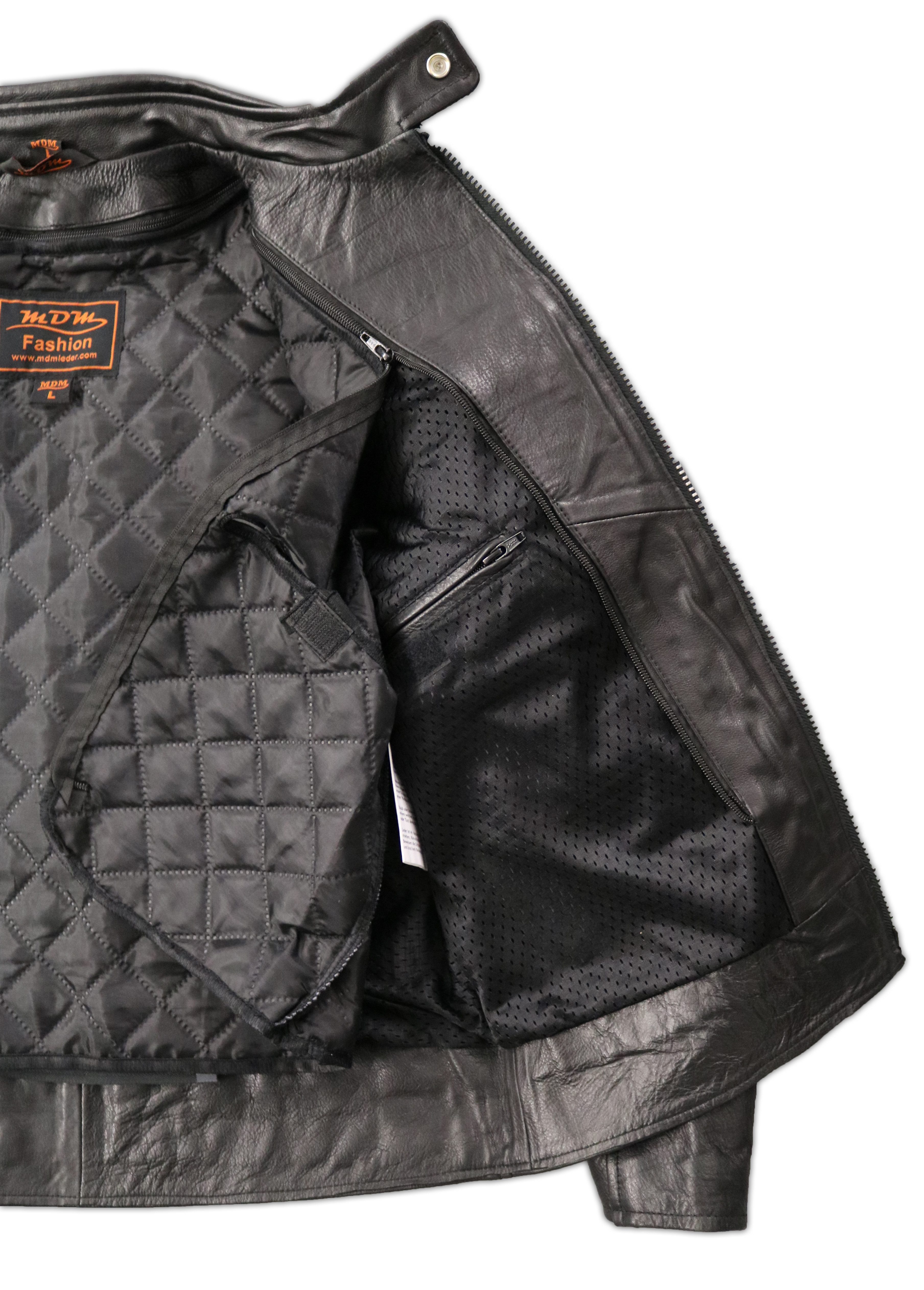 MDM Lederjacke Herren Motorrad Lederjacke Retro mit Streifen und Protektoren echtem Rindsleder, herausnehmbarem Thermofutter – Bild 5 von 5