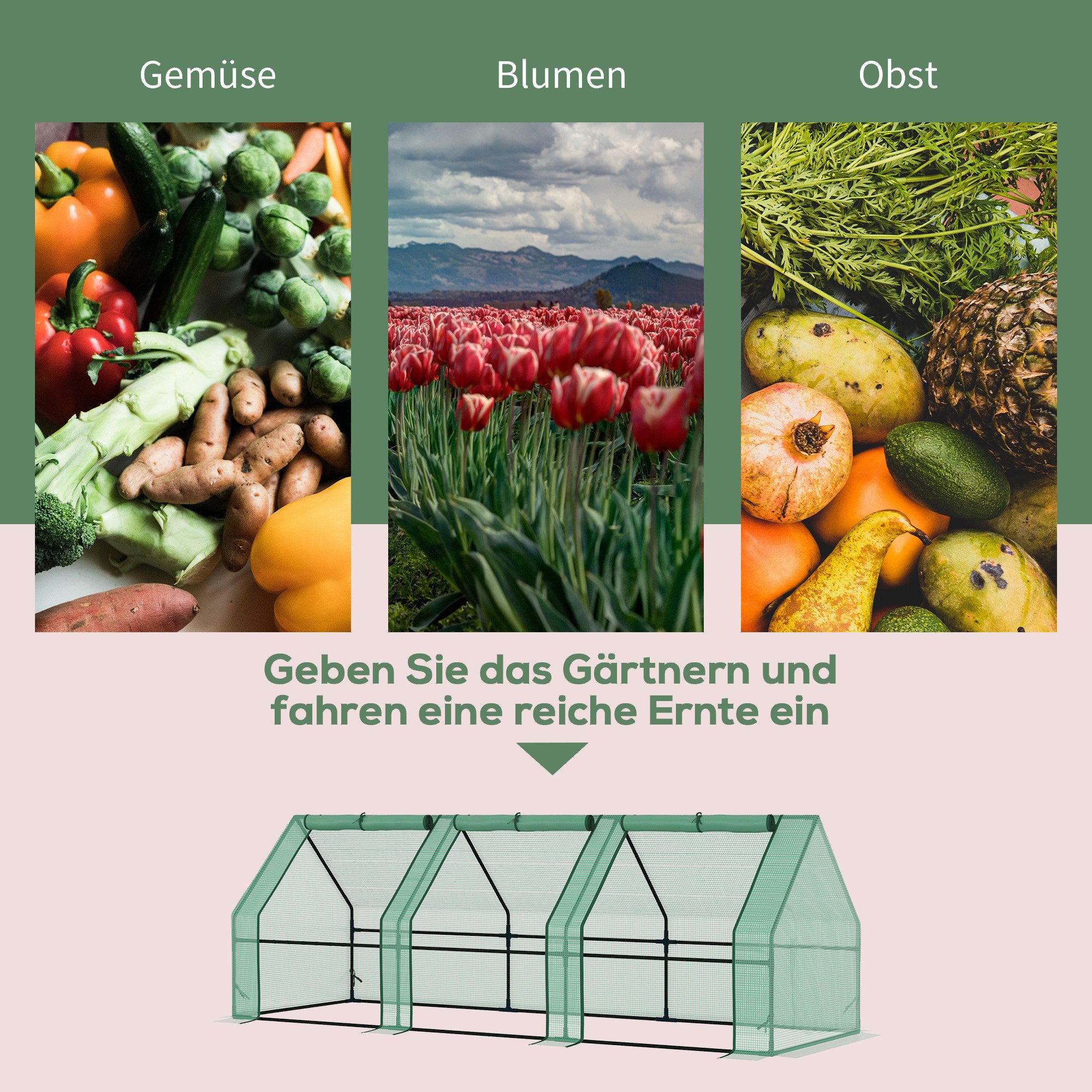 MC Star Gewächshaus Treibhaus Tomatenhaus Frühbeet 270x90x90cm grün, für Garten Balkon & Pflanzen