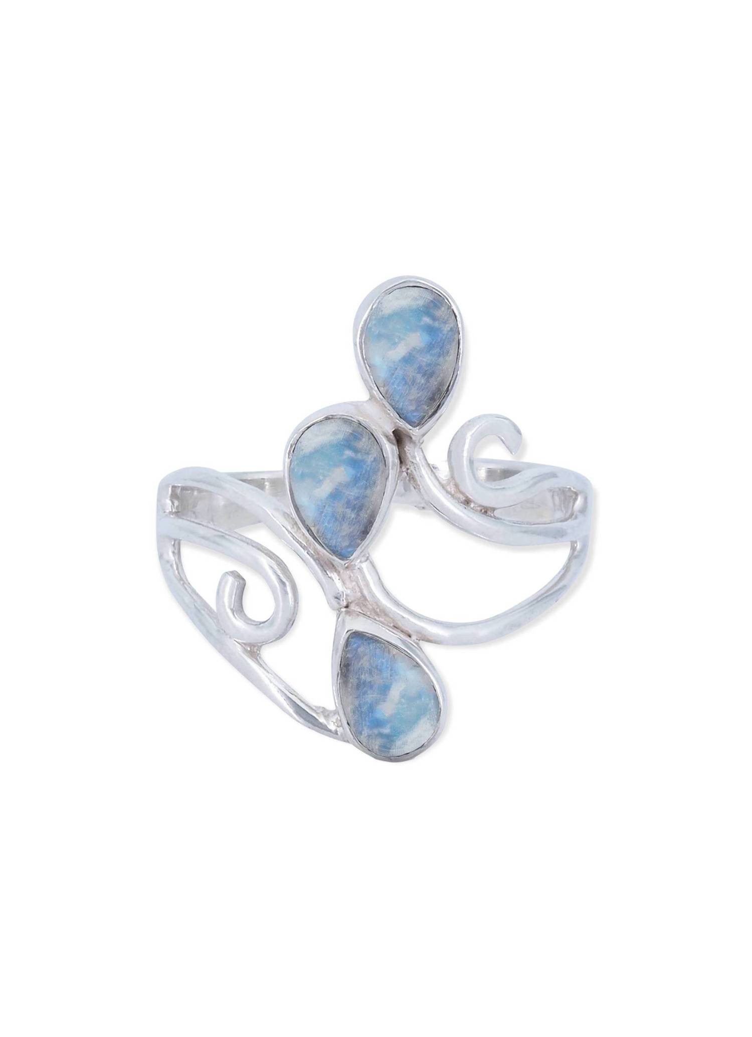 mantraroma Silberring SIDISTI aus 925 Silber mit Regenbogen Mondstein (Ring mit Schmuckbeutel), Damenring aus 925er Silber