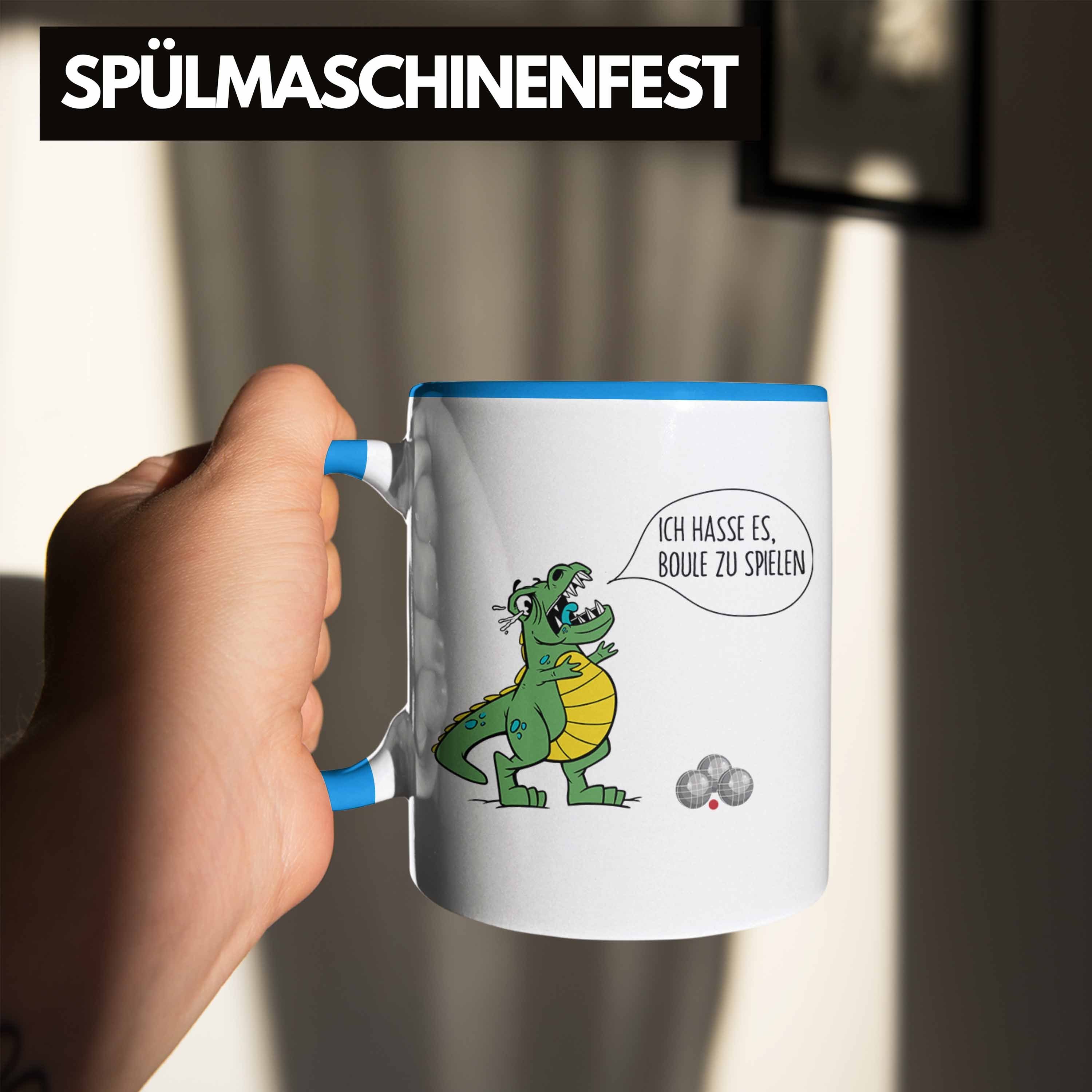 Geschenkidee Spruch Tasse Trendation Boule-Spieler Dino Boule Geschenk T-Rex Blau Tasse Ich