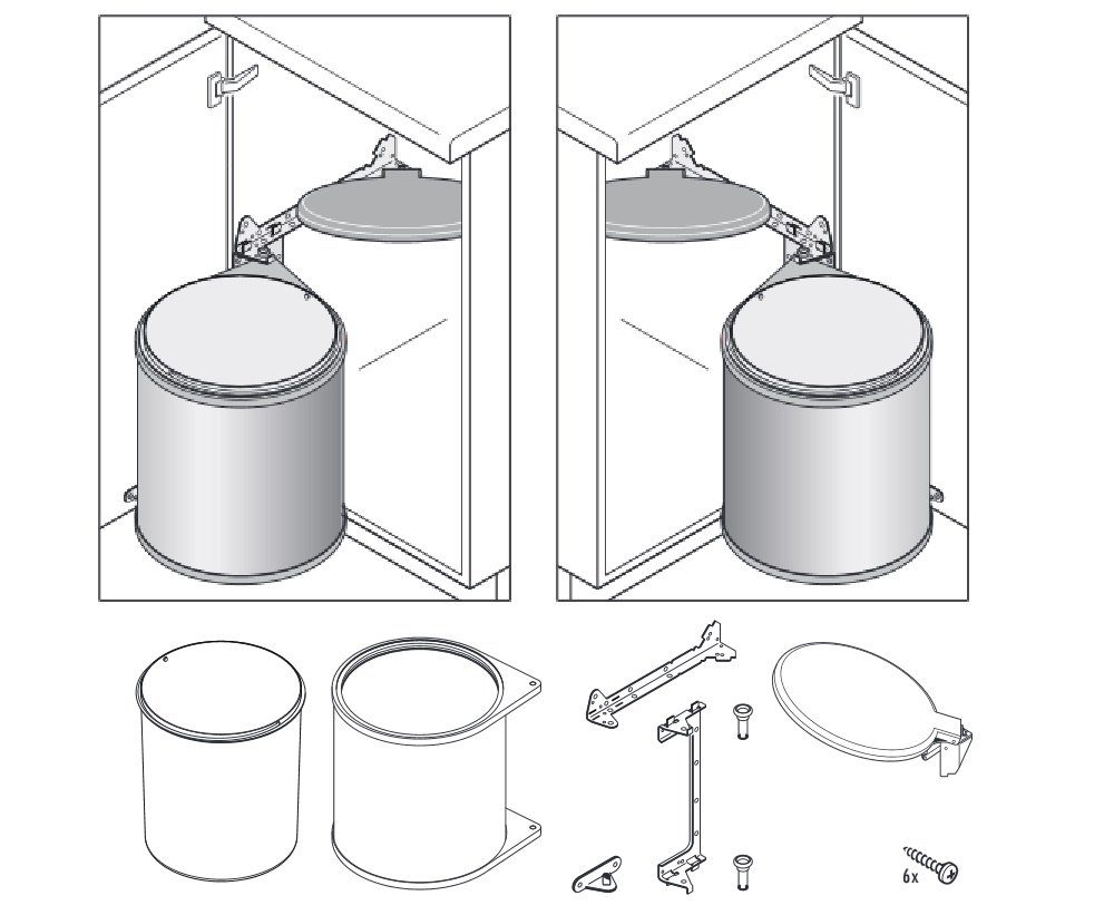 400 40cm Swing mm Liter Einbaumülleimer Abfallsammler ab Schrankbreite Hailo MB Box mit Drehtür, ab der 3715901 Big für schwenkt Schrankbreite Drehtür weiß mit 15