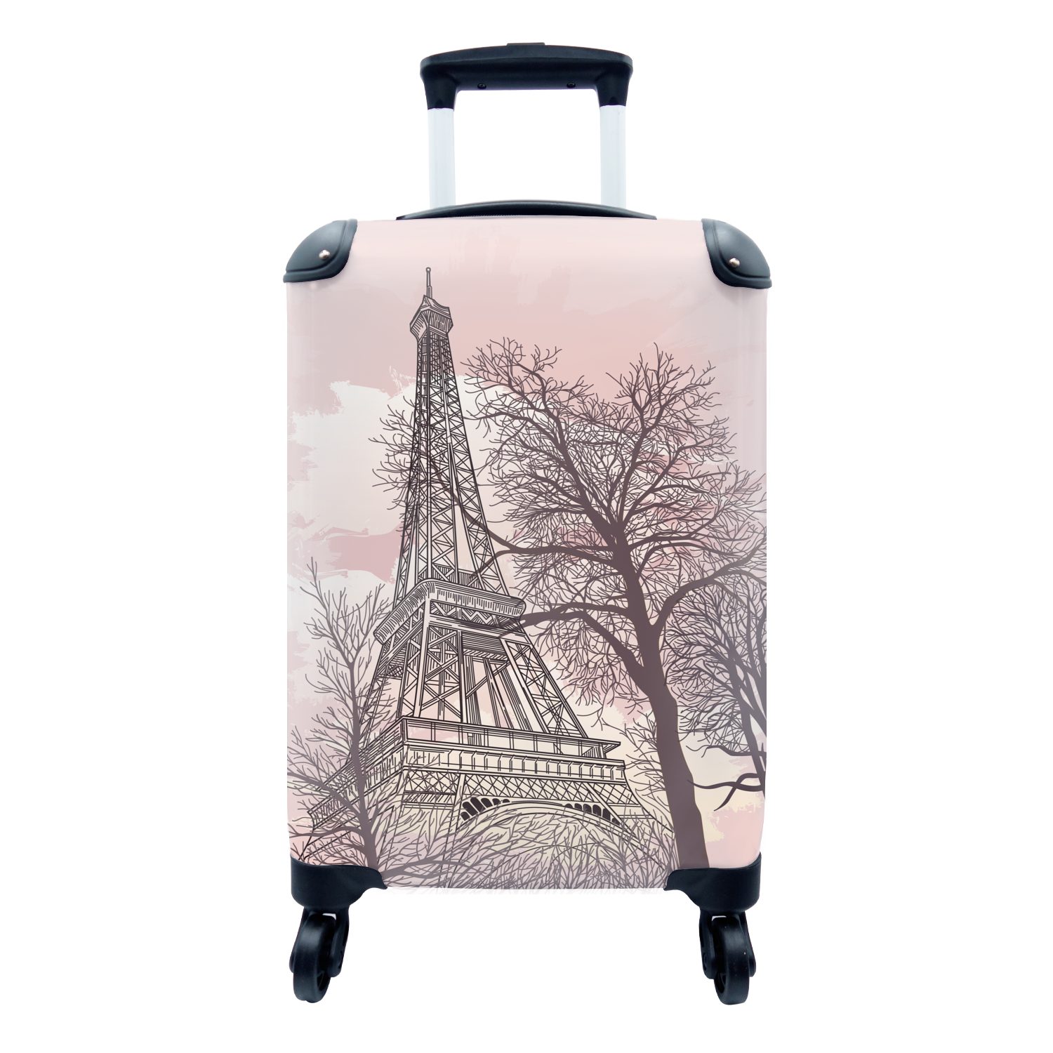 Rollen, - 4 Reisetasche Trolley, mit rollen, - für Eiffelturm Handgepäck Reisekoffer Paris Ferien, MuchoWow Handgepäckkoffer Illustration,