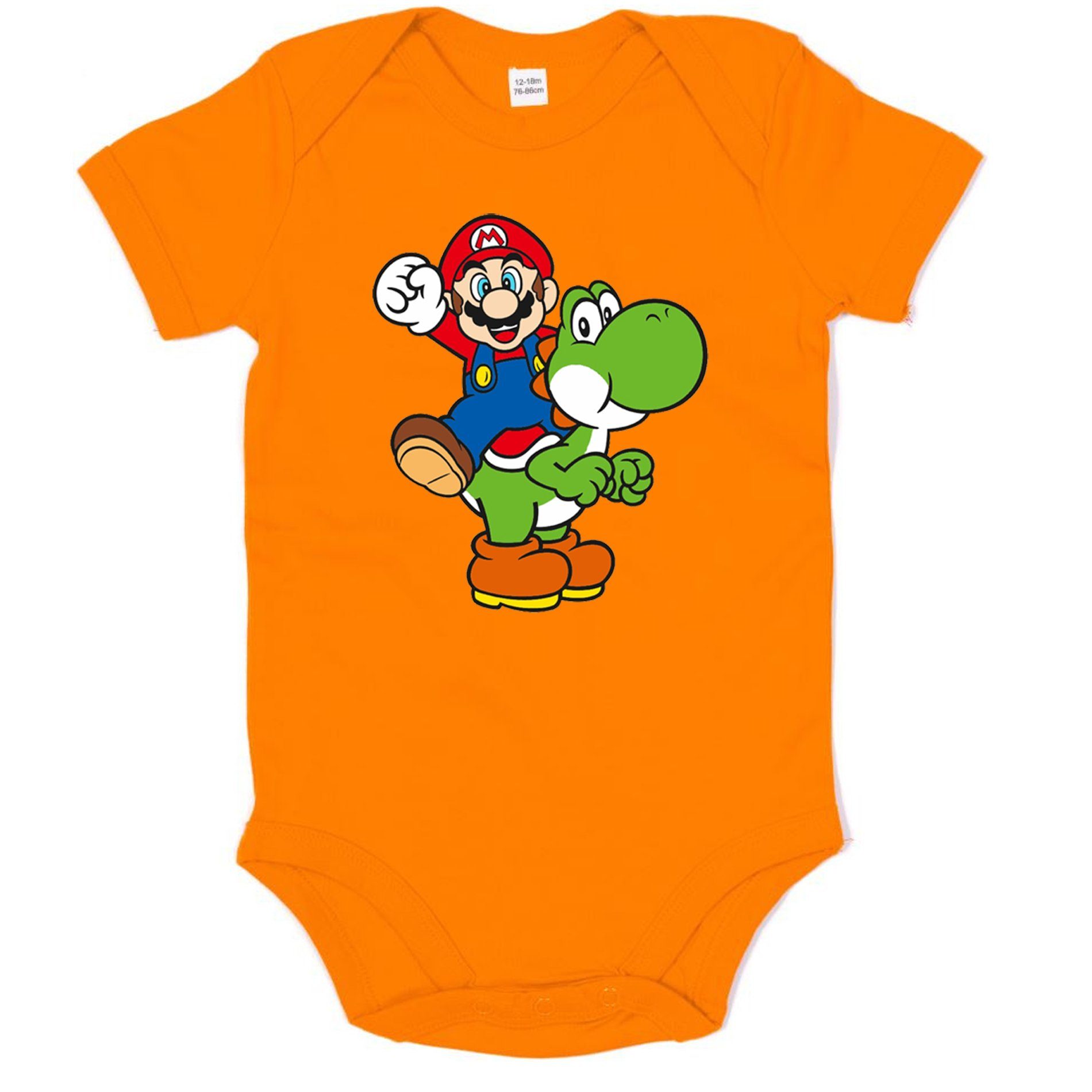 Blondie & Brownie Strampler Kinder, Baby, Jungen und Mädchen Yoshi & Mario Logo Print Orange