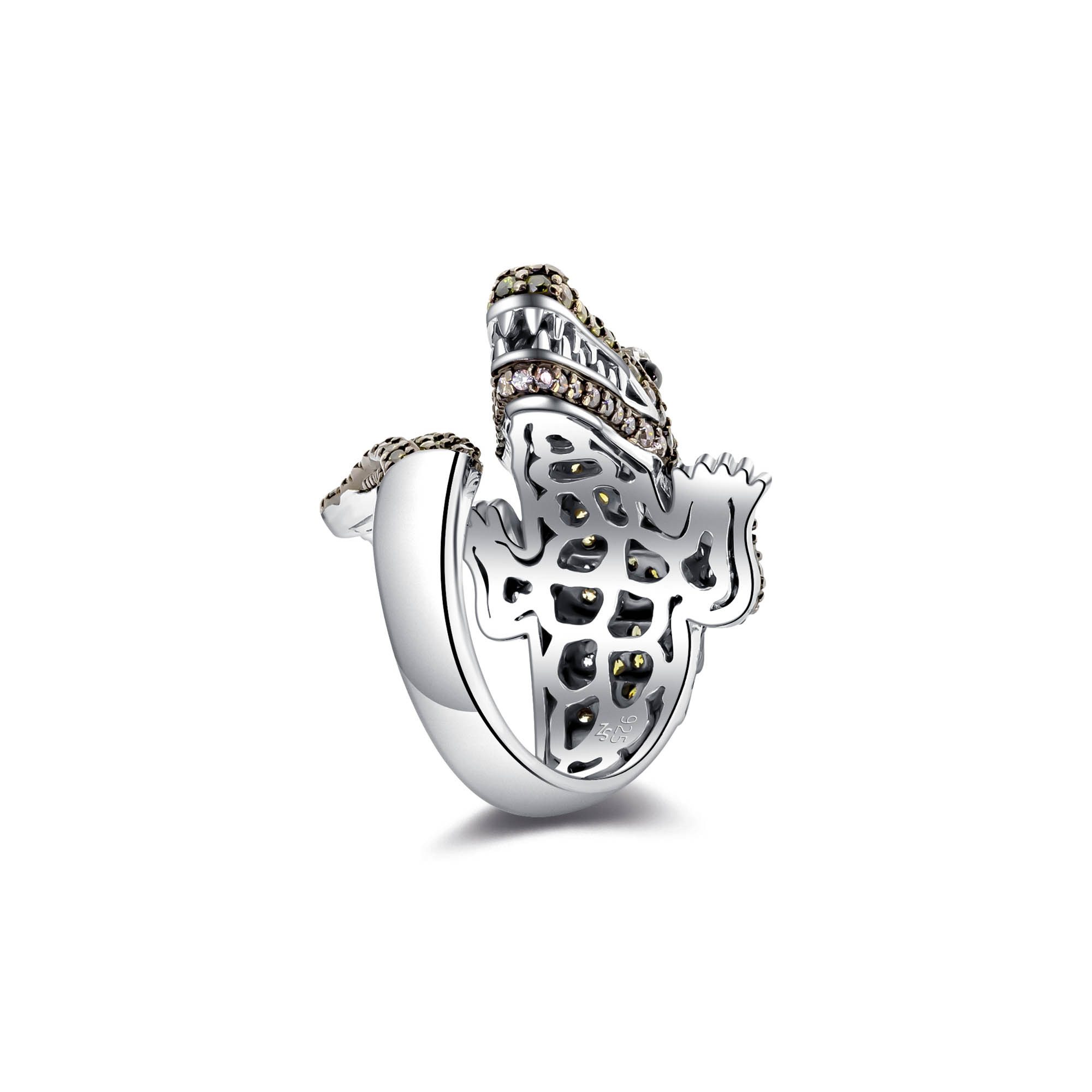 Seinerzeit FLORA & FAUNA Silberring Charles Krokodil Ring (1-tlg), Material: 925 Sterling Silber, rhodiniert, geschwärzt