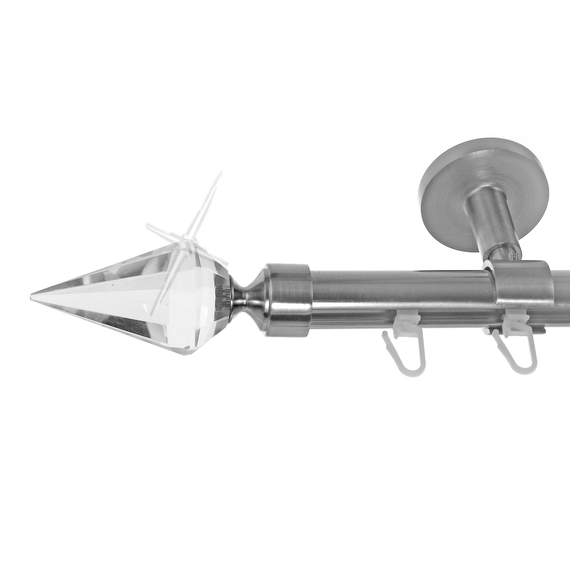 BASIT Gardinenstange Innenlauf Edelstahloptik 20mm mit Deckenträgern 400 cm E37, Ø 20 mm, 1-läufig, verschraubt, Aluminium, D30 400 cm E37 Spitze Kristall