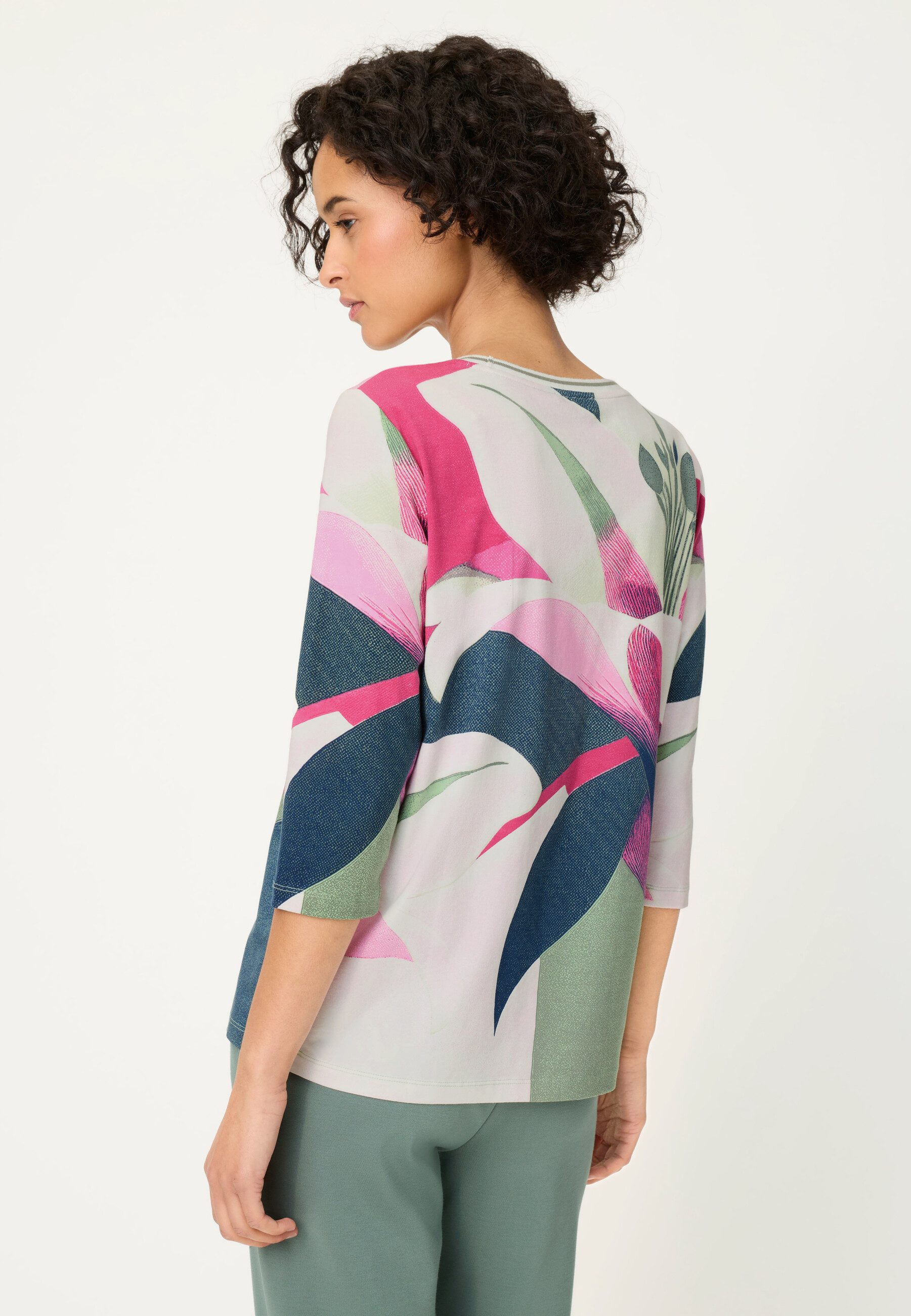 Olsen T-Shirt Shirt mit floralem Panneaux-Print und Ziersteinen günstig online kaufen