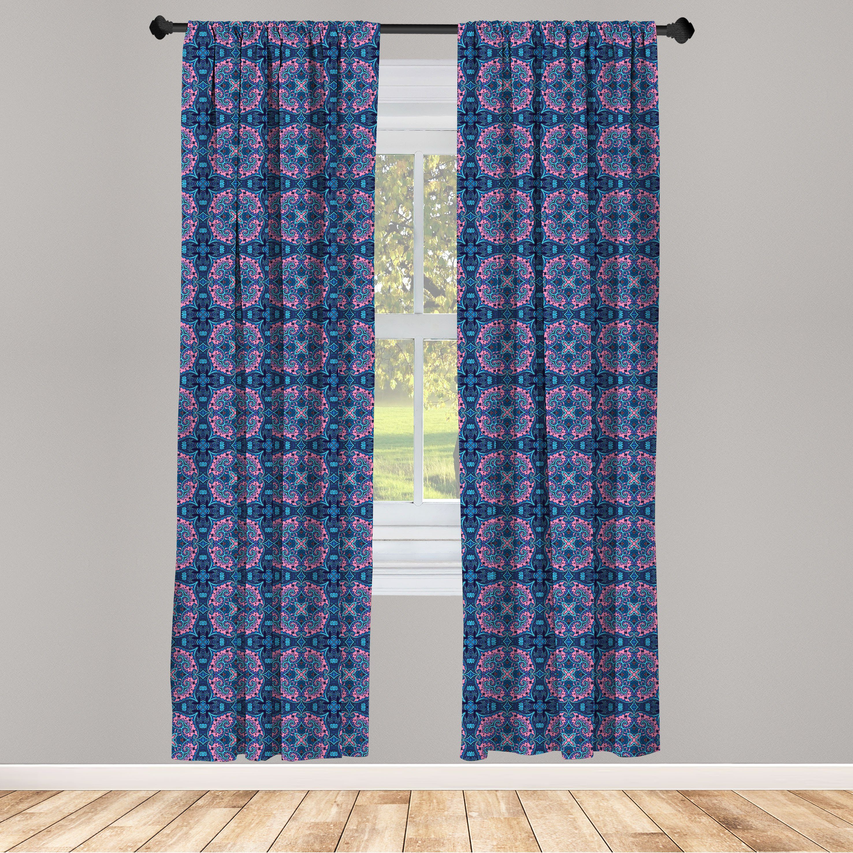 Gardine Vorhang für Wohnzimmer Schlafzimmer Dekor, Abakuhaus, Microfaser, Ethnisch Floral Paisley-Rosa-Blau
