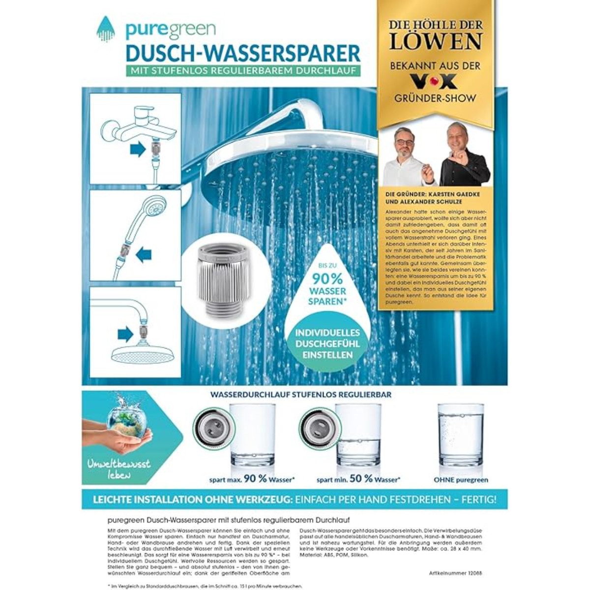 puregreen Strahlregler Dusch-Wassersparer – Regulierung des Wasserdurchflusses, 1/2" Gewinde, (1-tlg) – Bild 5 von 5