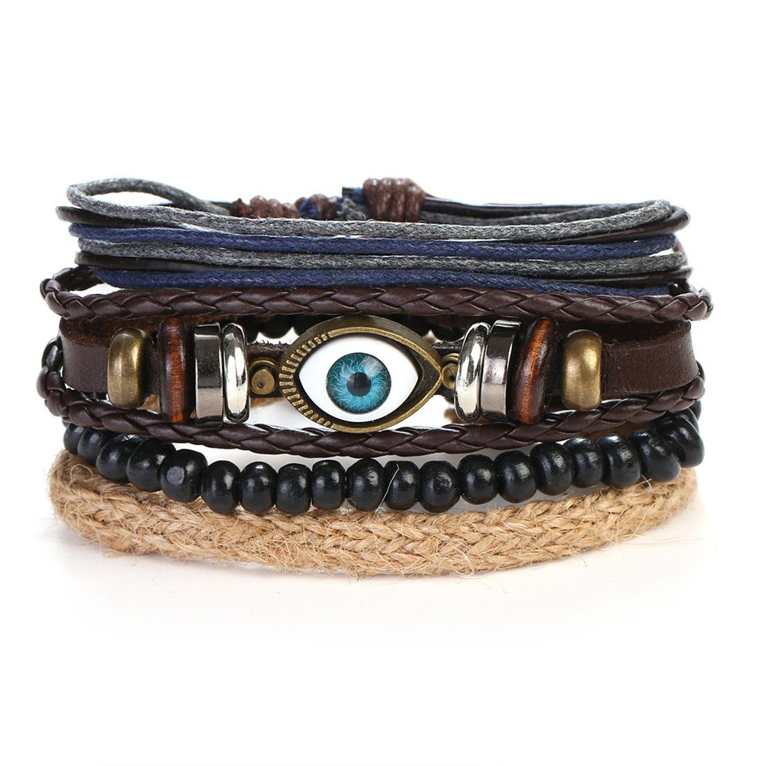 DÖRÖY Lederarmband Herren Blau Augen Multi-Layer-Armband, Vintage Hollow Out Hand Seil | Armbänder