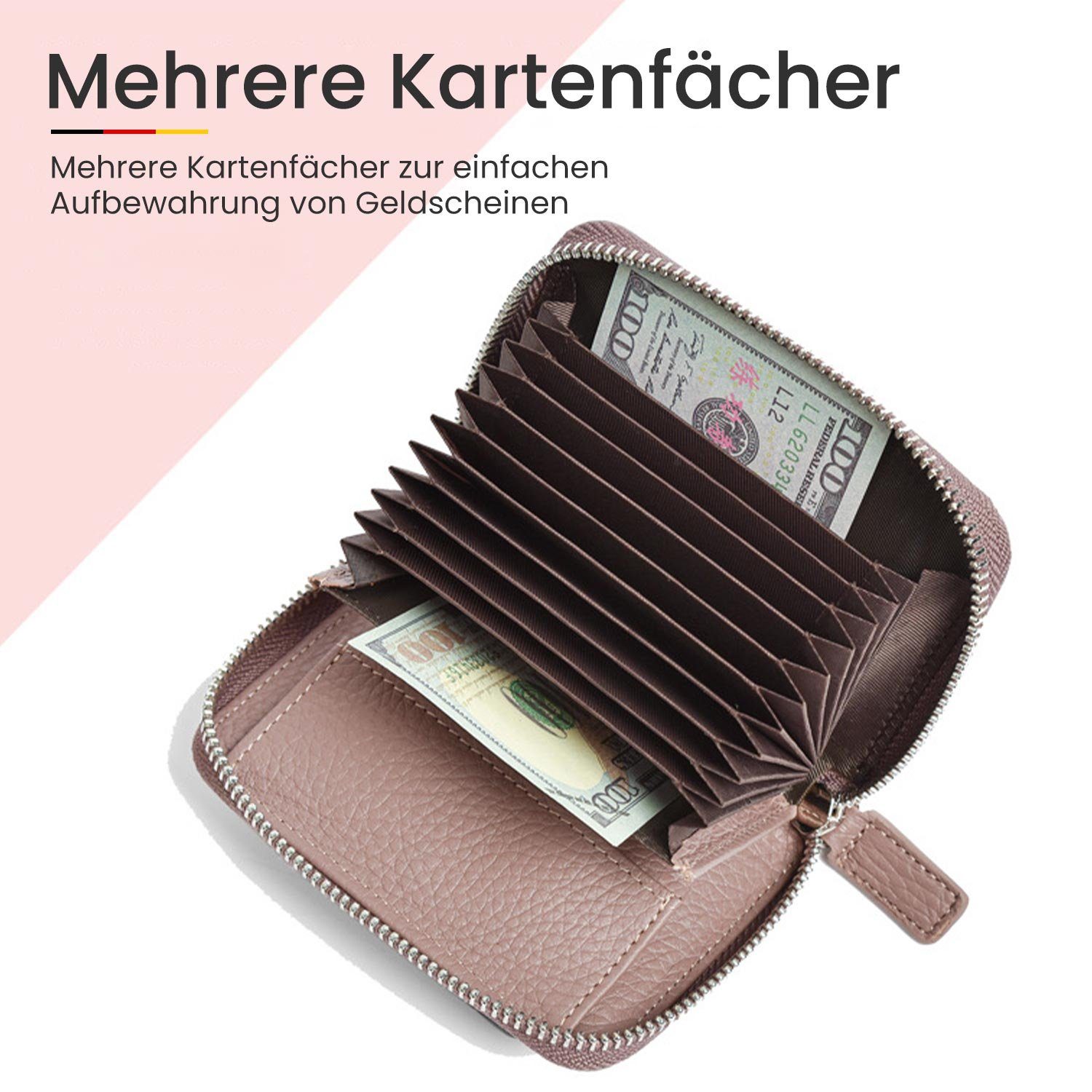 MAGICSHE Geldbörse Männliche mit Schutz, und Mit weibliche rosa Lotuswurzel Kartenfächern Reißverschlüssen Geldbörse Rindsleder mehreren Farbe RFID und