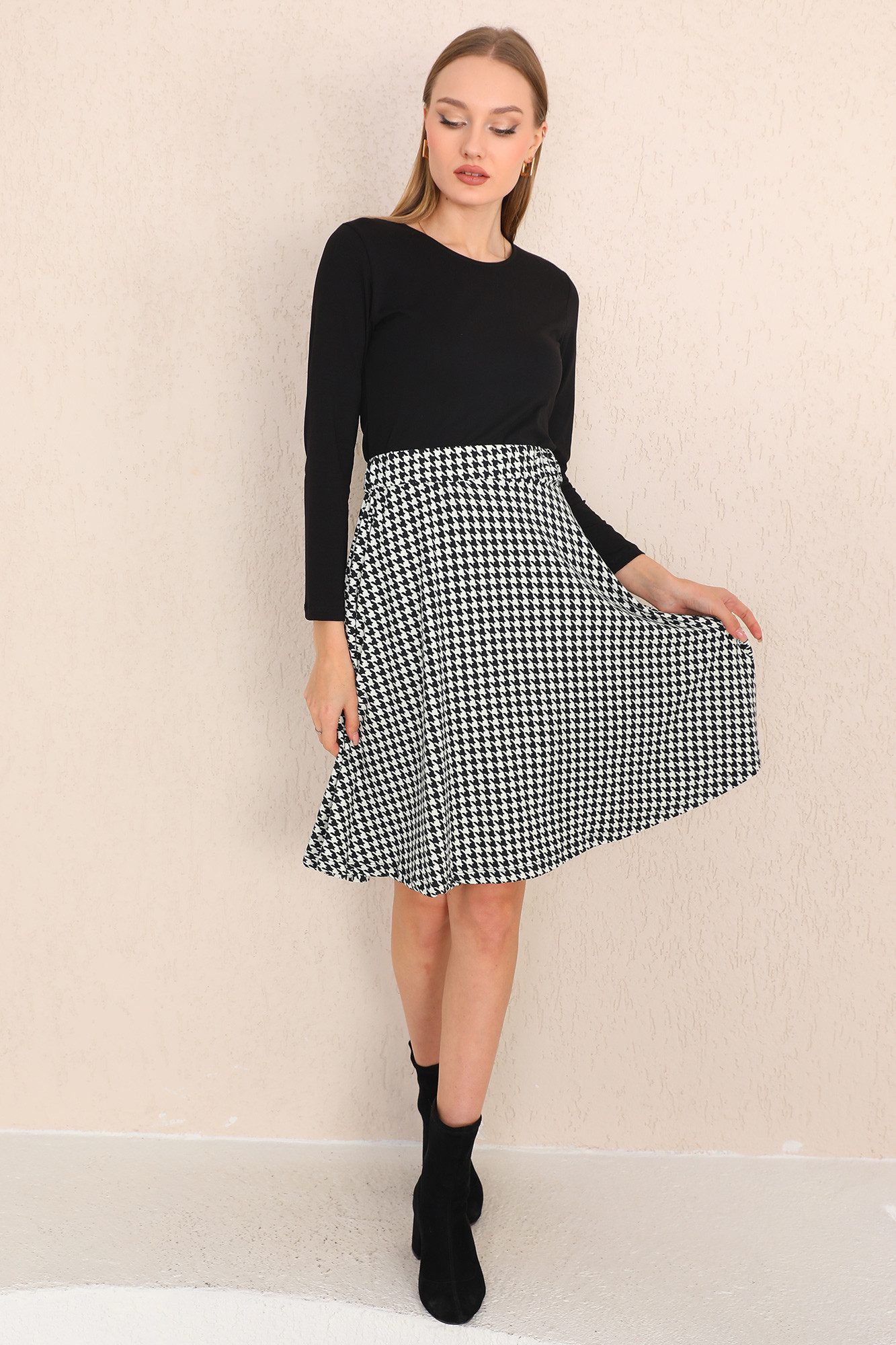 Bongual Midikleid 2-in-1 elegantes Kleid, Hahnentrittmuster, mit Taschen günstig online kaufen