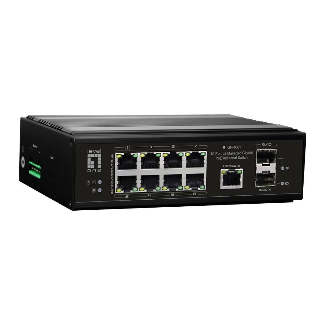 LEVELONE Switch 10 Port Gigabit PoE DIN-Rail Netzwerk-Switch