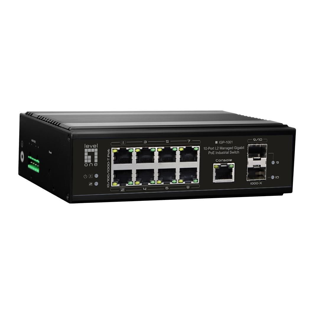 Levelone LEVELONE Switch 10 DIN-Rail Netzwerk-Switch PoE Gigabit Port