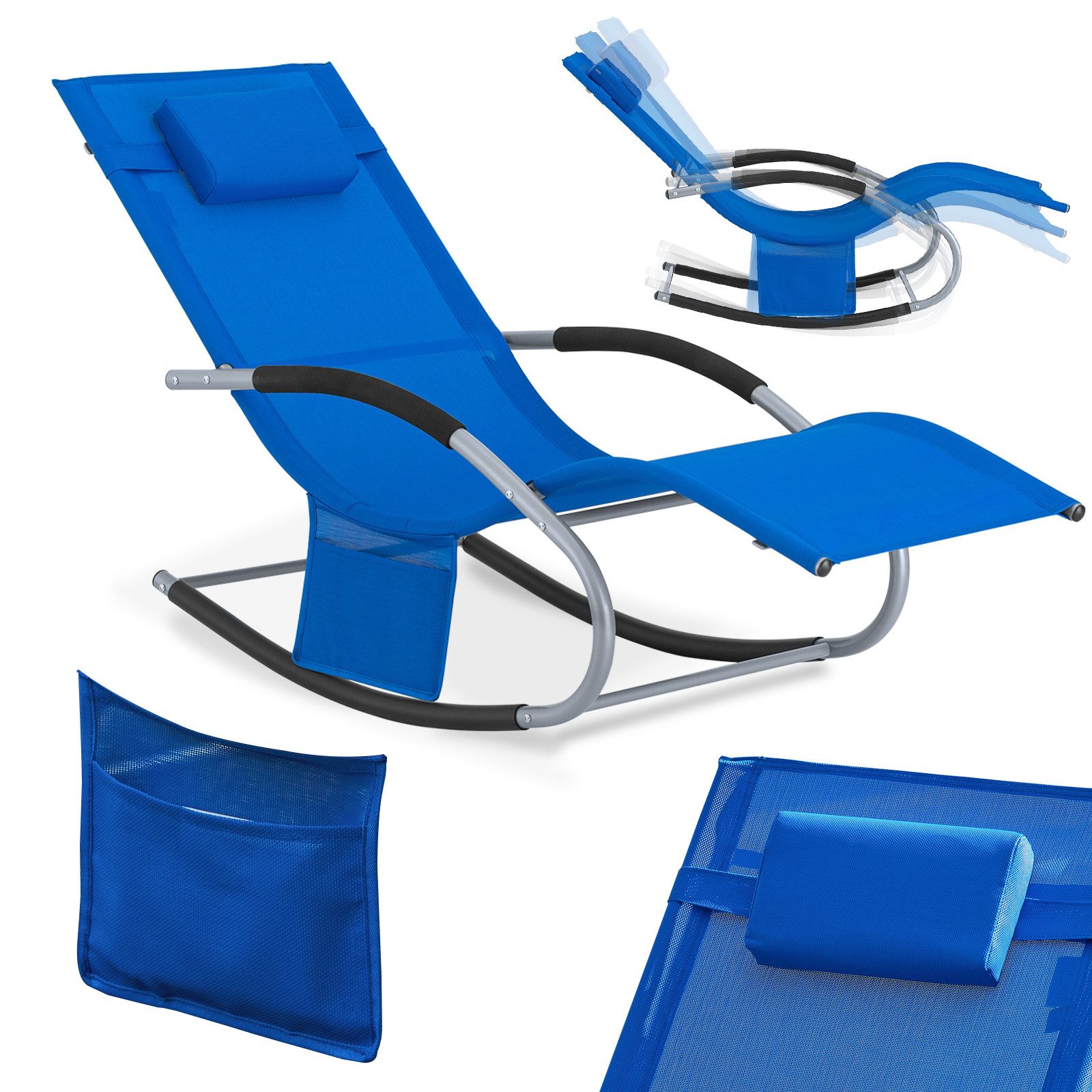 SoBuy Gartenliege OGS28, Relaxliege Schaukelliege Strandliege Outdoor, Sonnenliege mit Kopfkissen Liegestuhl Schaukelstuhl, Outdoor Camping