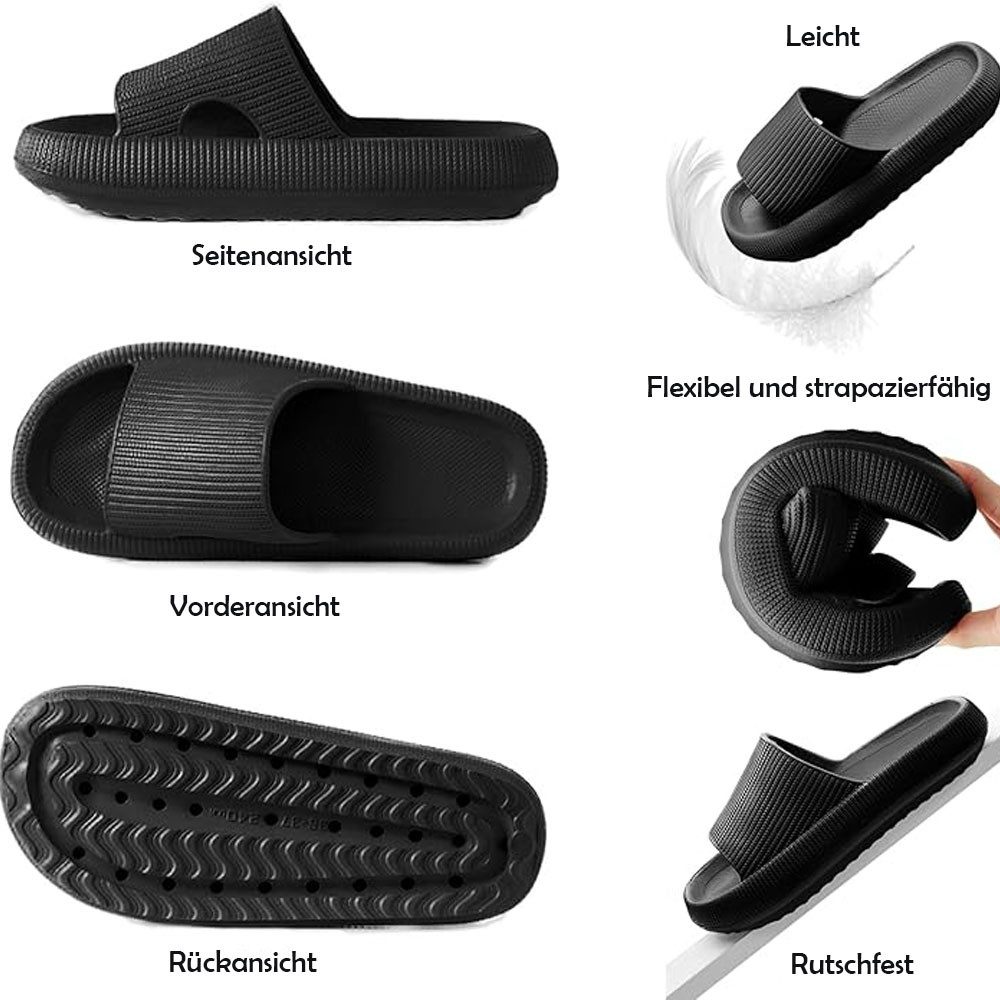 HoyoLee Hausschuhe EVA Superweich Rutschfest Badeschuhe Schlappen DamenSchwarz Hüttenschuhe Badeschuhe Herren Damen Slipper Schlappen Wolke rutschfeste Flip Flops