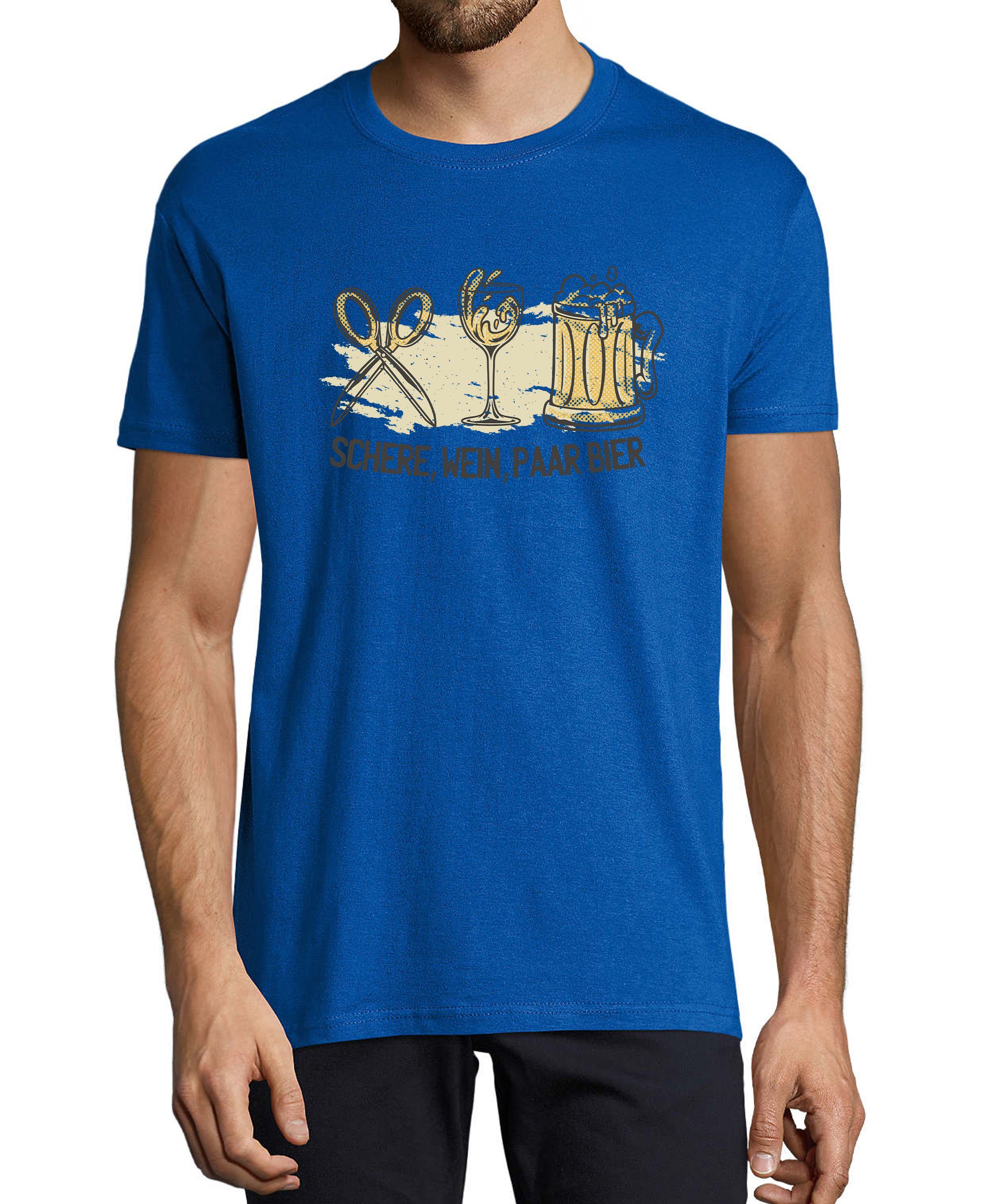 MyDesign24 T-Shirt Herren Sprüche Shirt - Trinkshirt Schere, Wein, Paar Bier Baumwollshirt mit Aufdruck Regular Fit, i321 royal blau