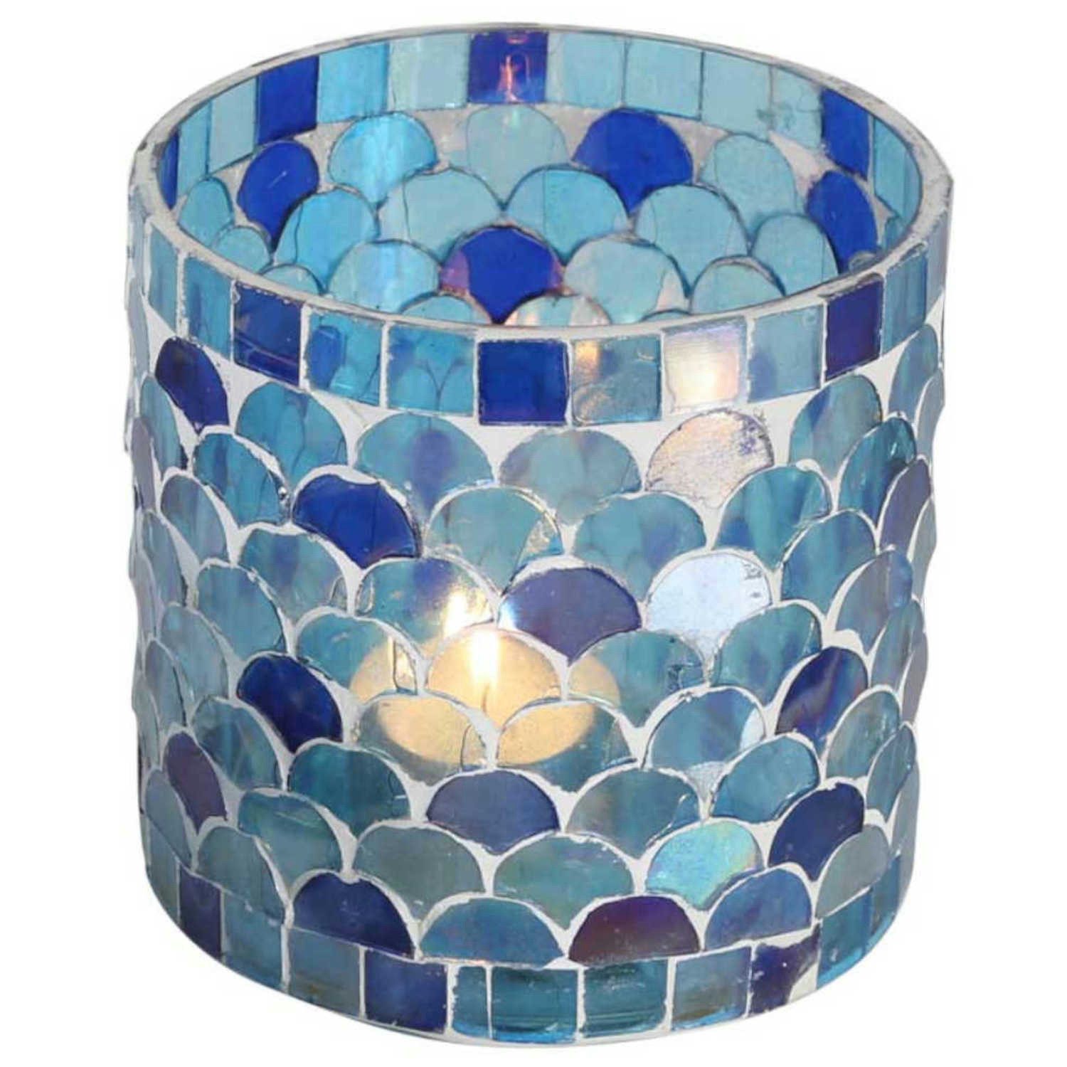 Casa Moro Windlicht Orientalisches Mosaik Glas Windlicht Athen Dunkelblau handgefertigt (Boho Chic Teelichthalter Kerzenständer Kerzenhalter, Glaswindlicht Größen S und M oder als 2er Set bestellbar), Muttertag Ostern Geschenk Idee Deko