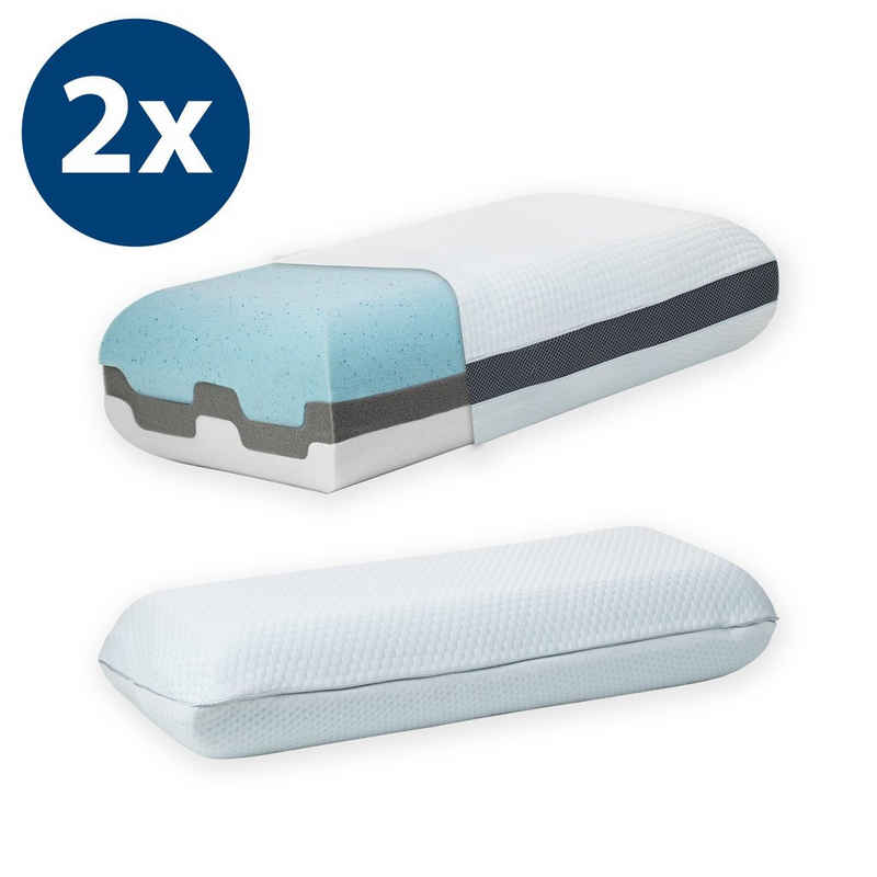 Kopfkissen, »eazzzy 3in1-Kissen, Doppelset«, Genius, Füllung: Polyester, Polyethylen, (2-tlg), enthält 8 verschiedene Kombinationsmöglichkeiten, ergonomisches Kissen für jede Schlafposition, garantiert erholsamen Schlaf