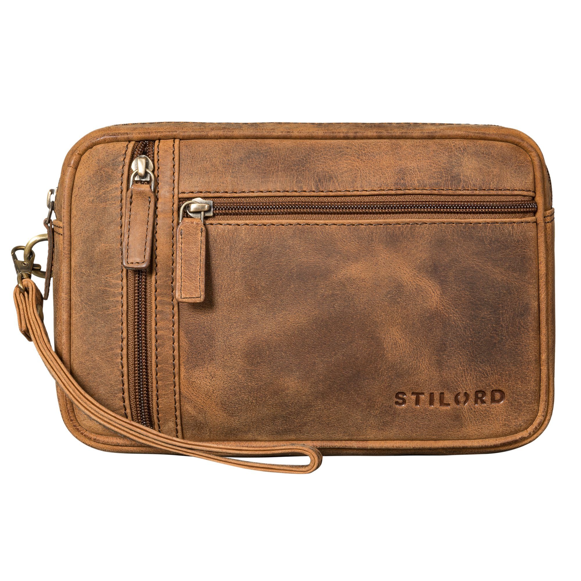 Handtasche "Sunny" Clutch Handgelenktasche Herren Leder mit Doppelkammer