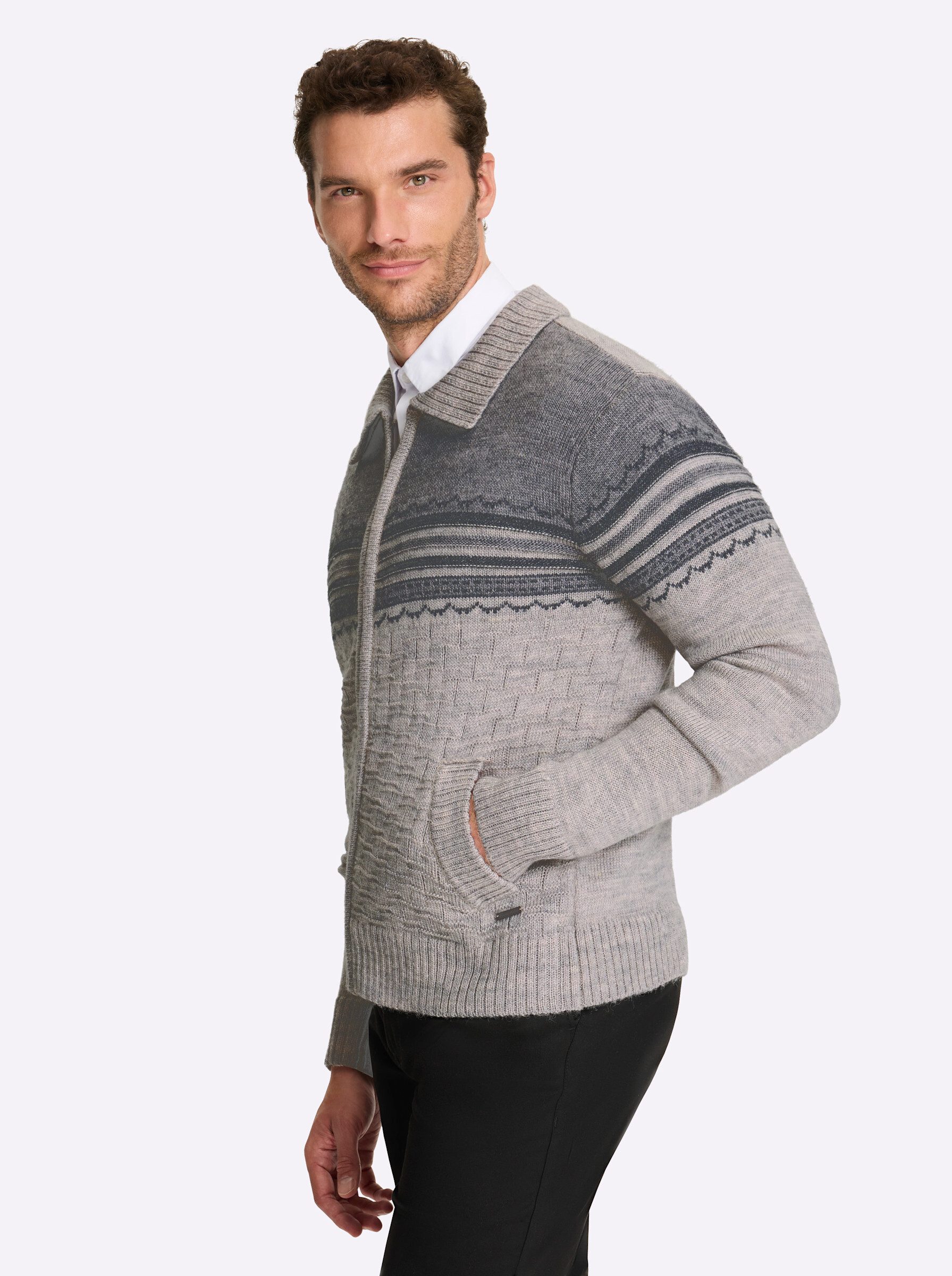 Witt Strickjacke Strickjacke Langarm Jacquard, Rippoptik