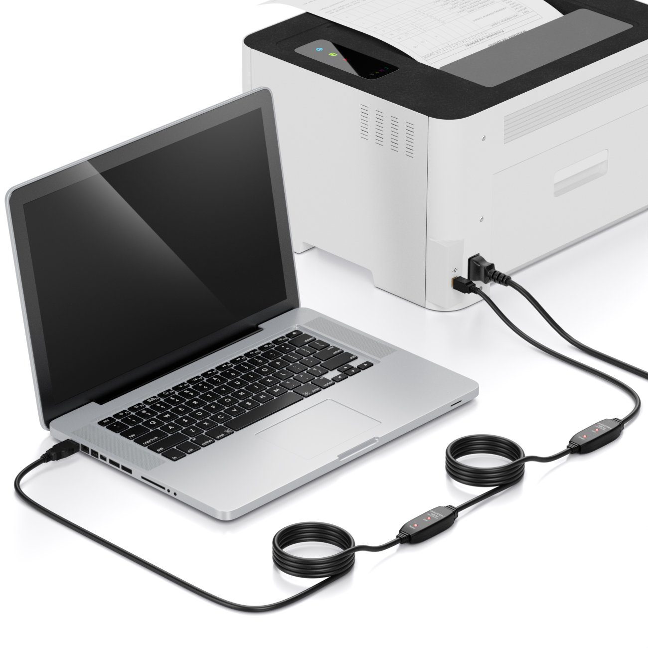 DeleyCON Aktives USB 2.0 Kabel 15m – Mit Signalverstärker Für Drucker & Scanner