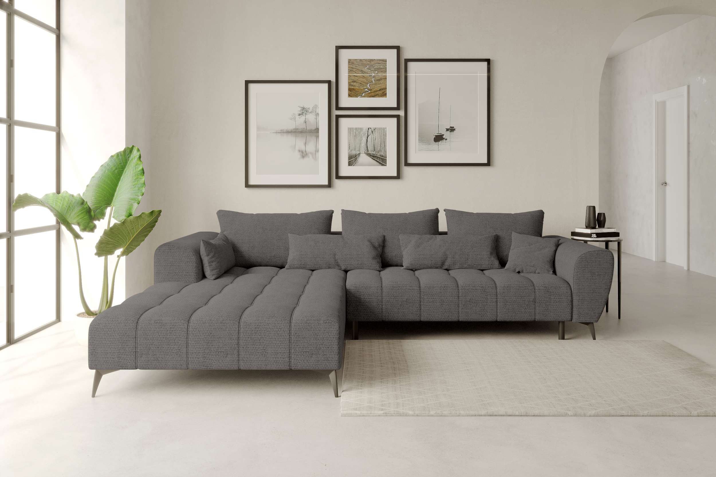 99rooms Ecksofa Ferrano, Sofa L-Form, Eckcouch, wählbar mit/ohne Sitztiefenverstellung, Rundumbezug aus Chenille EDEN