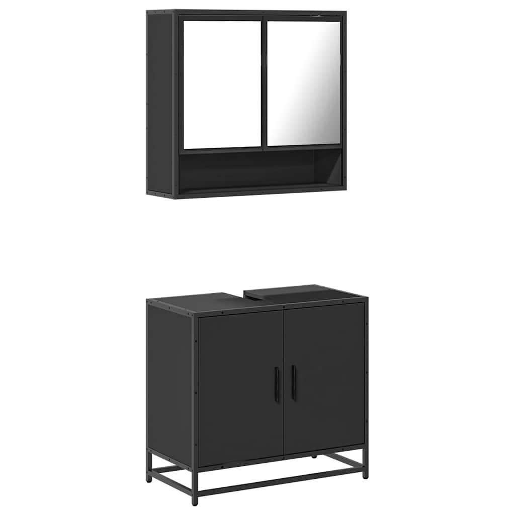 vidaXL Badezimmer-Set 2-tlg. Badmöbel-Set Schwarz Holzwerkstoff, günstig online kaufen