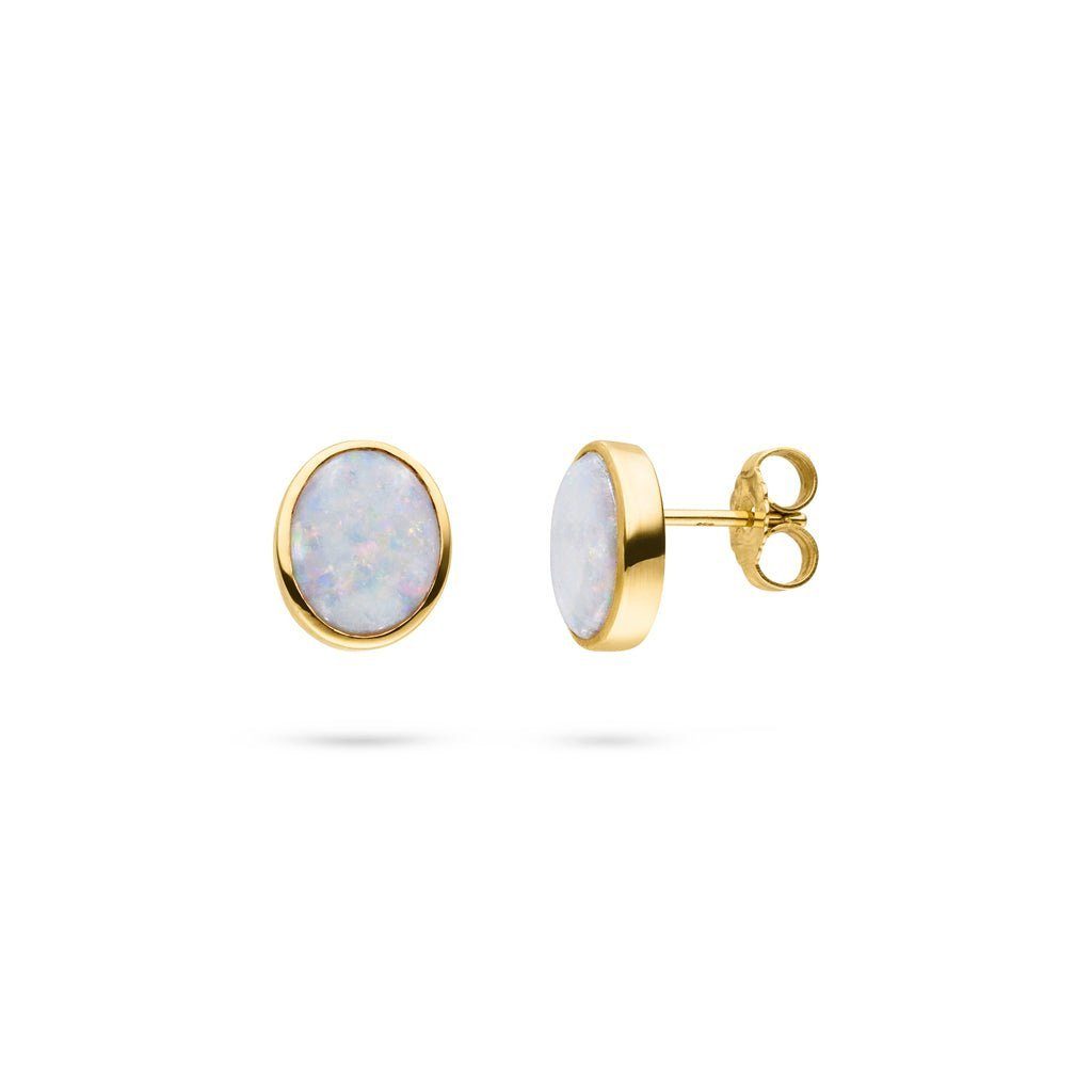 SKIELKA DESIGNSCHMUCK Paar Ohrstecker Opal Ohrstecker 3 ct. (Gelbgold 585), hochwertige Goldschmiedearbeit aus Deutschland