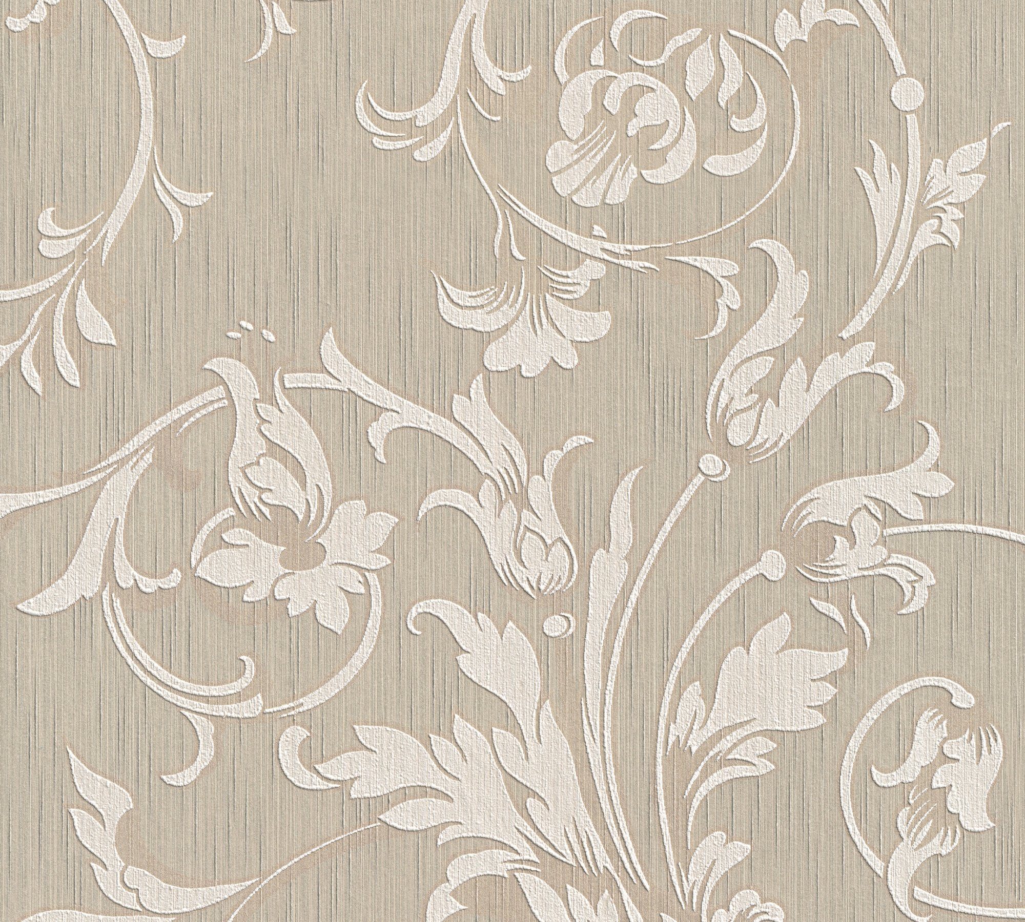 Architects Paper Floral samtig, beige Tessuto, Textiltapete Blumen Barock, Tapete floral