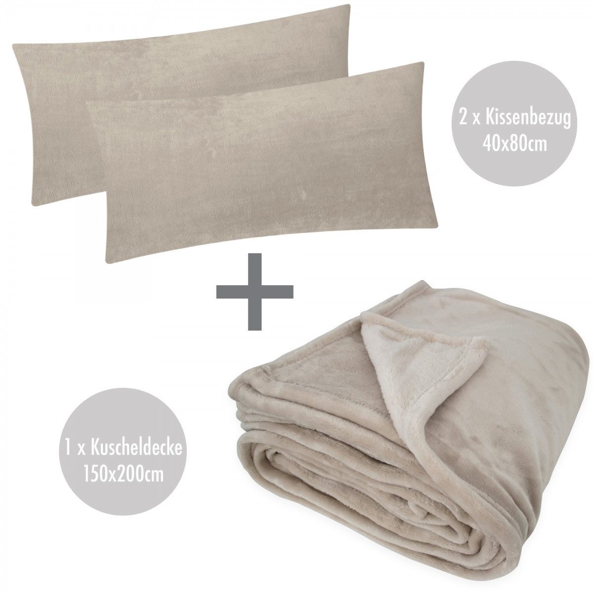 Wohndecke, Heubergshop, 150x200cm + 2 x 40x80cm Kissenbezug Set Fleece Flau günstig online kaufen