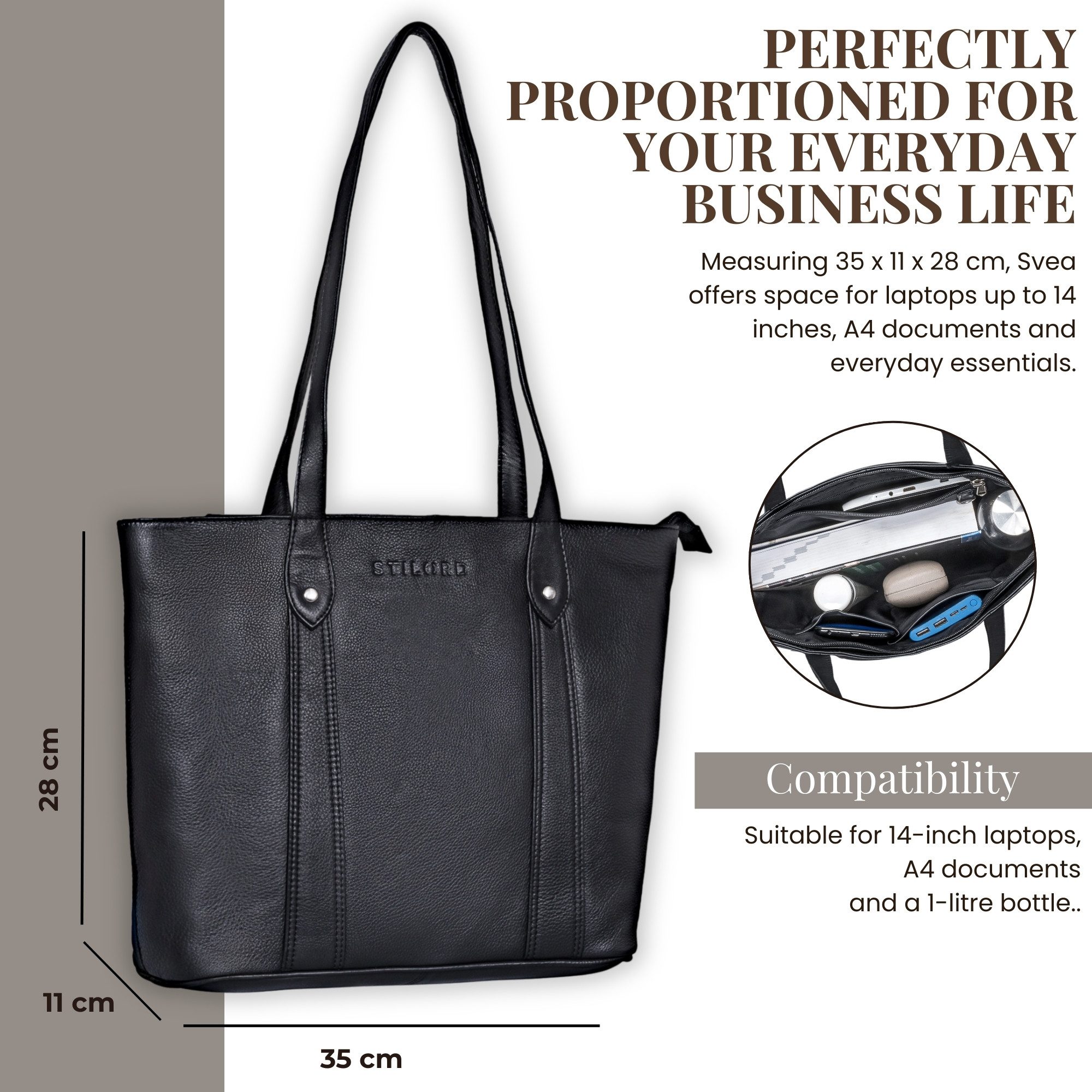 STILORD Handtasche "Svea" Stylishe Leder Shopper Tasche Damen Mittelgroß für Laptop 14"