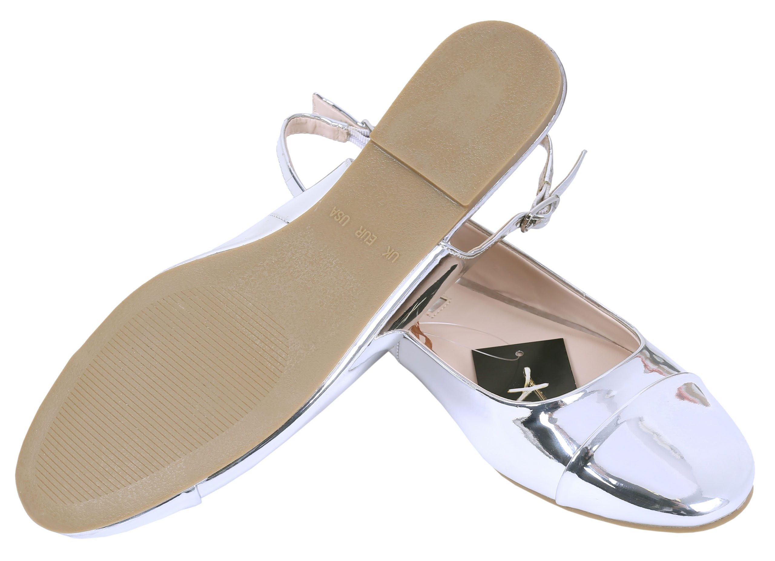 Sarcia.eu Silberfarbene, glänzende Ballerinas leicht weiche Inneneinlage 37 EU Ballerina