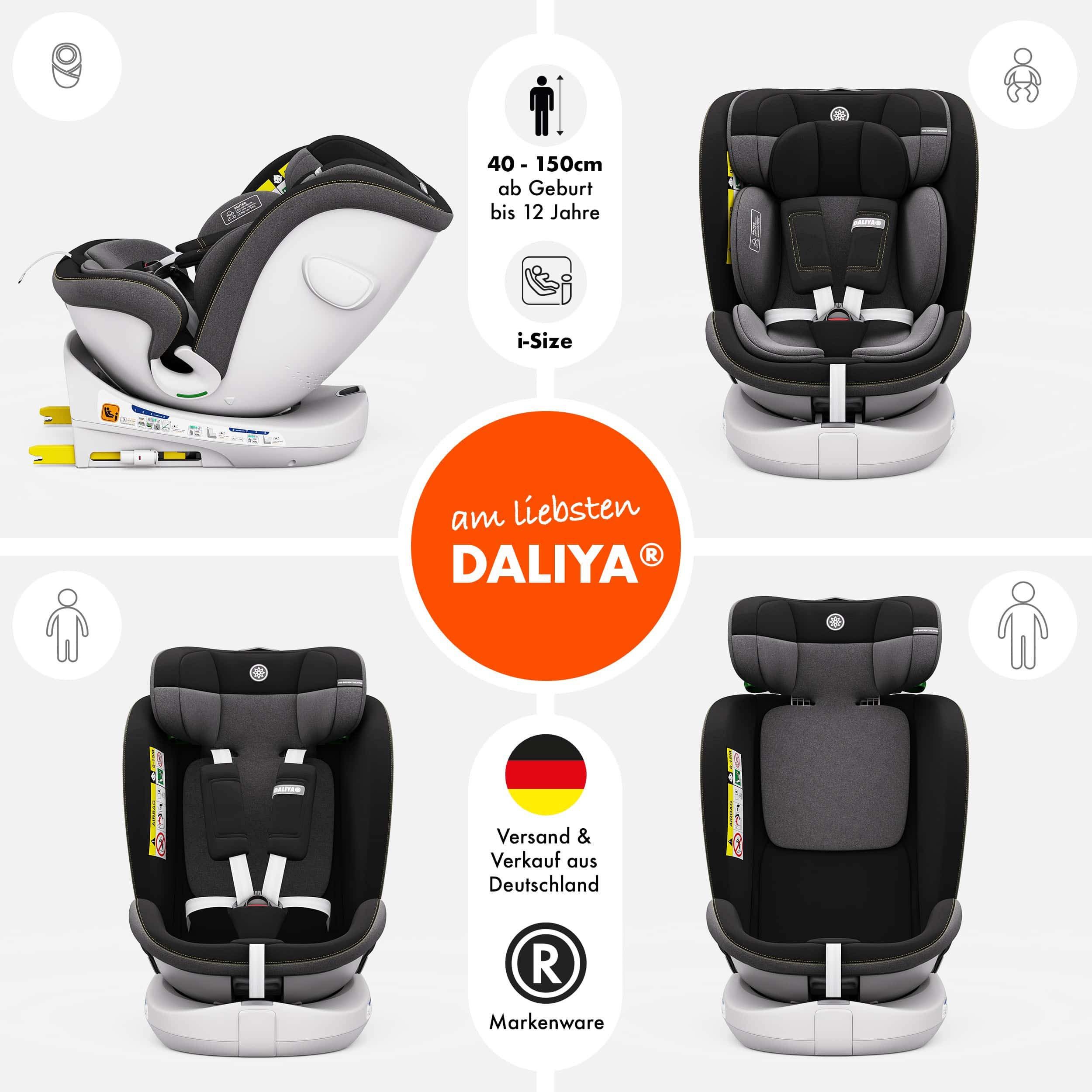 Daliya® Autokindersitz ROTAZIONE Kindersitz, Autositz, Kinderautositz, Babyschale, ab: ab Geburt, bis: bis 12 Jahre, ab: 40 cm, bis: 150 cm, 8-stufige Sitzneigungsverstellung, höhenverstellbare Kopfstütze