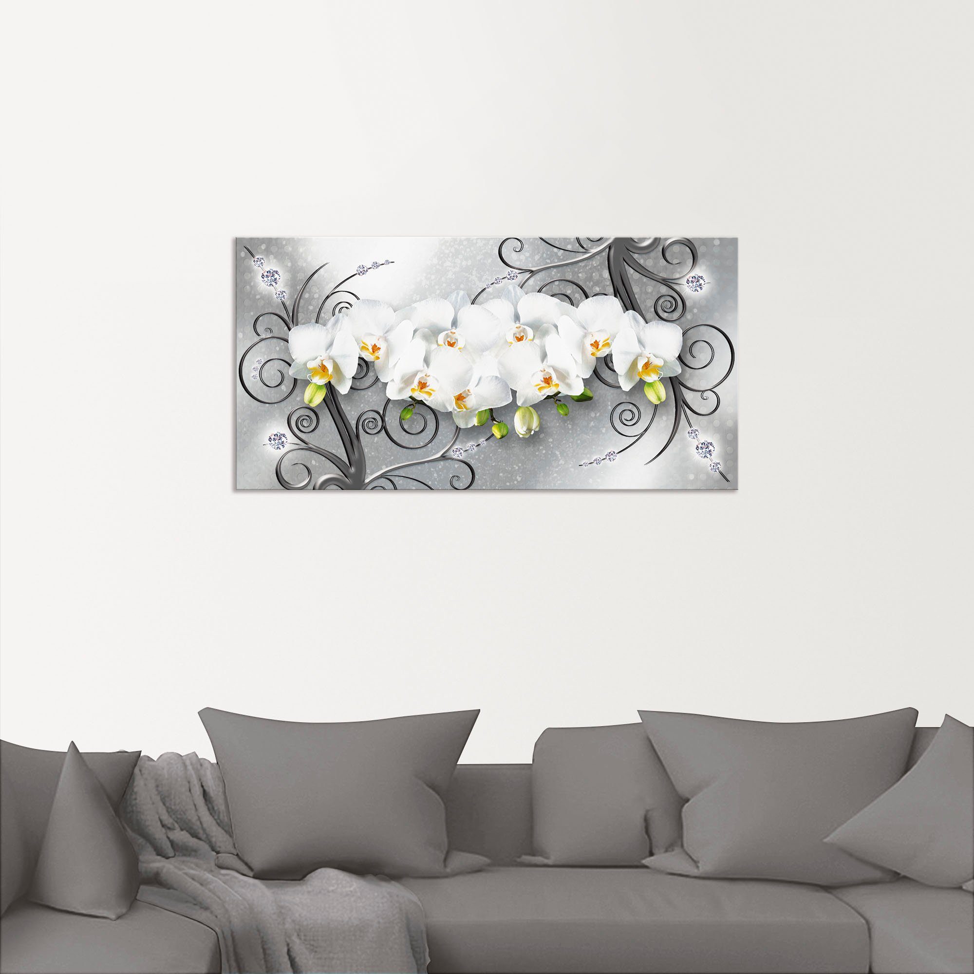 Artland Wandbild weiße Orchideen auf Ornamenten, günstig online kaufen